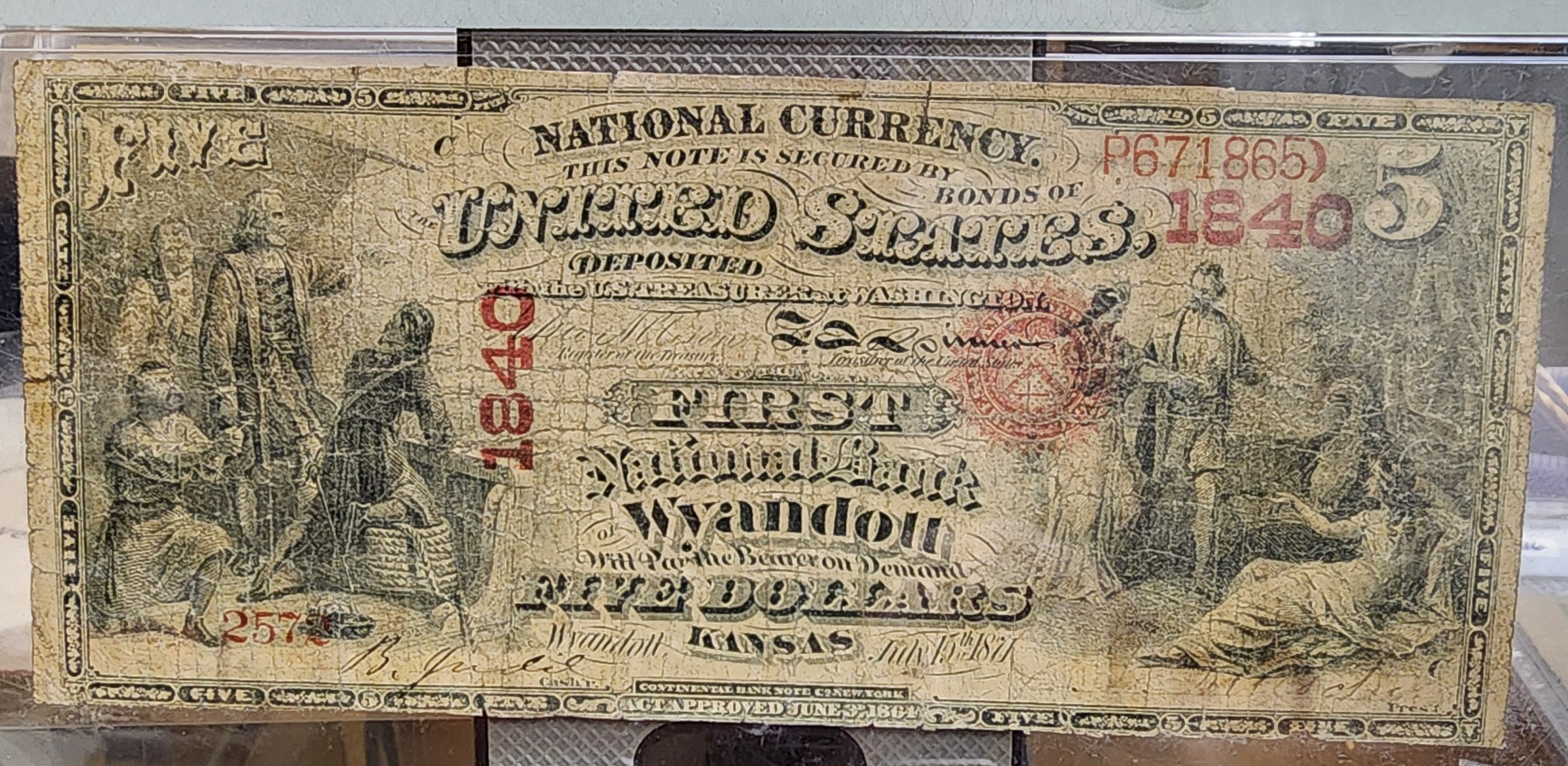 1871 $5., National Currency., "WYANDOTT, KS."., PMG Fine-12., Store #NBN034.