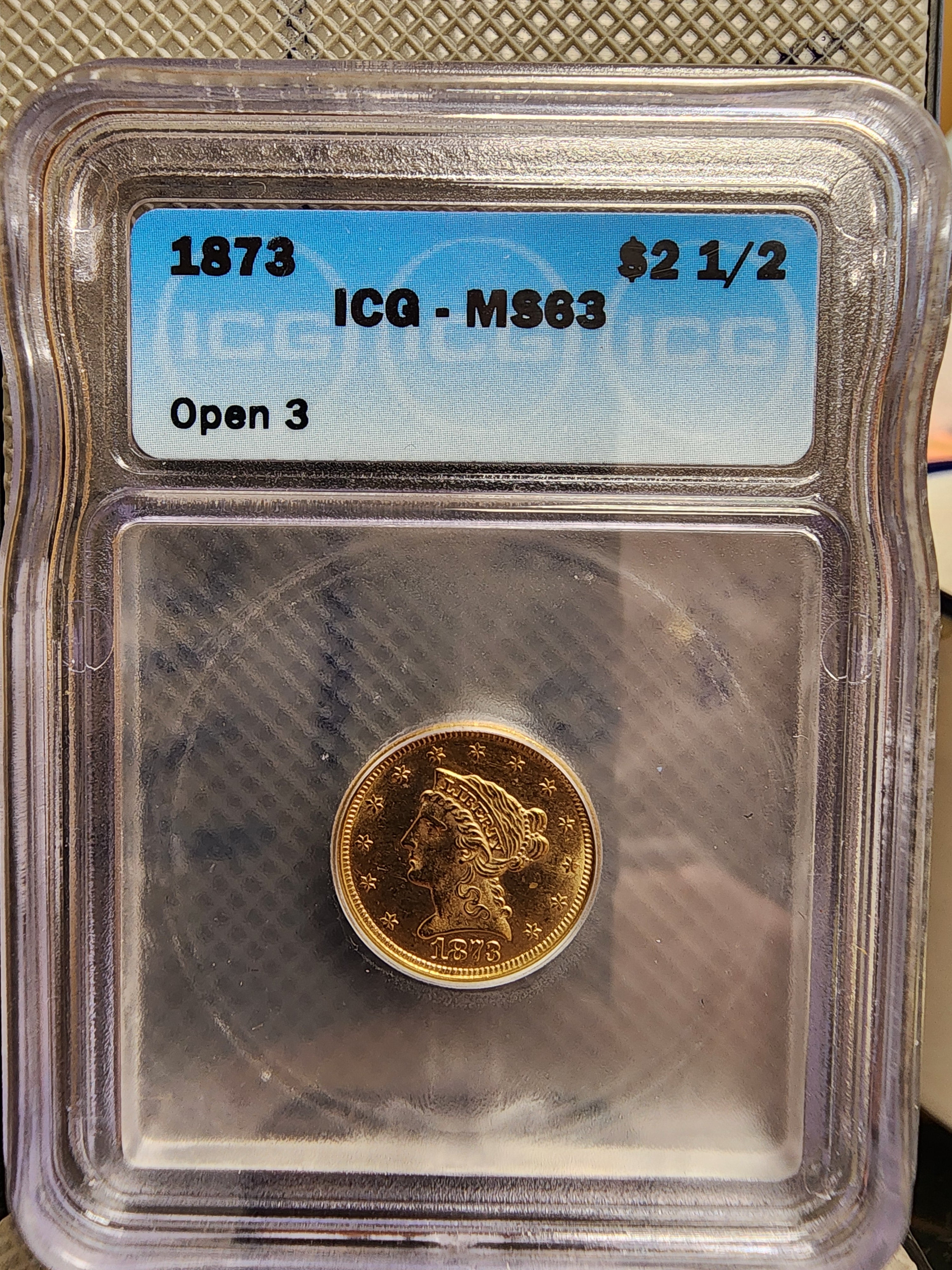 1873 $2.50 Quarter Gold Eagle, ICG MS63, Open 3, Gold Coin, Store Sale#G0099.