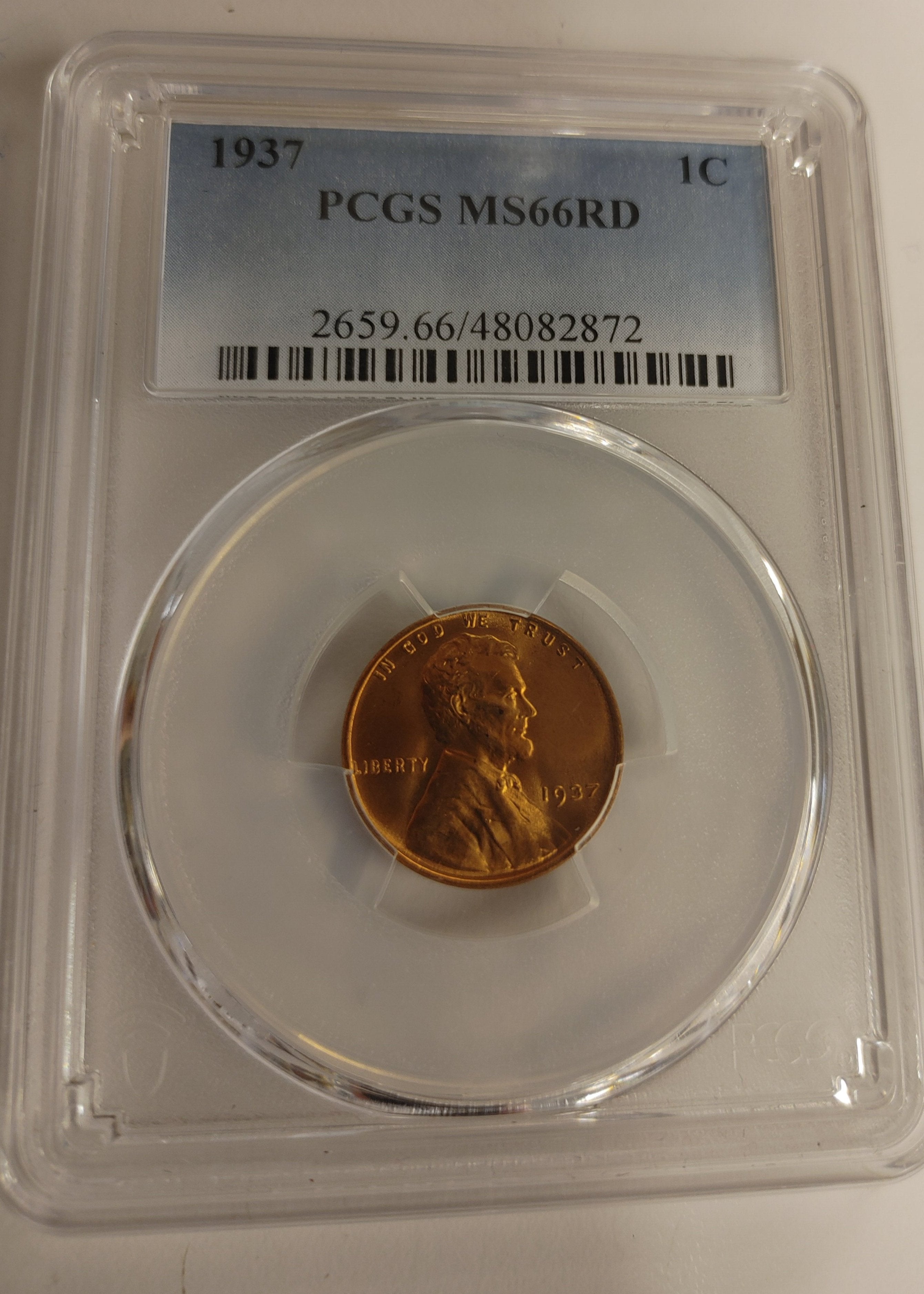 1937 Lincoln Cent, PCSG Graded MS66RD Store #SC937.01