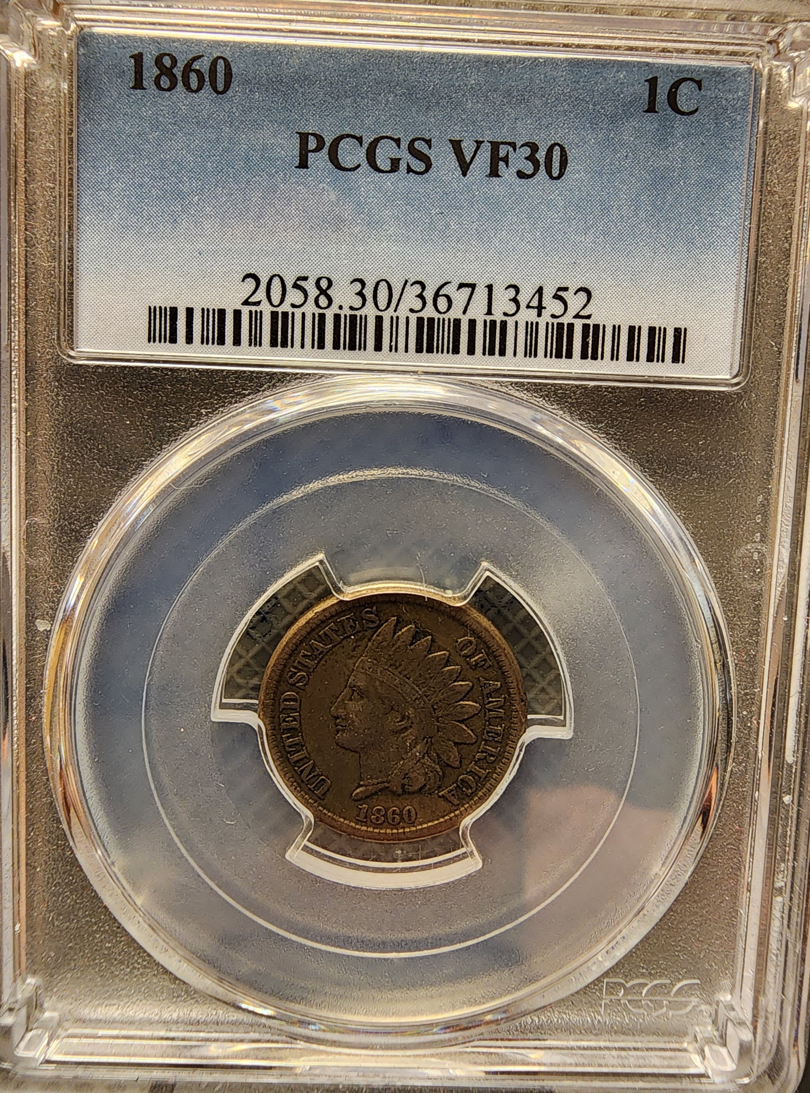 1860 Indian Head Cent, PCGS Certified VF30, Store #GCT051