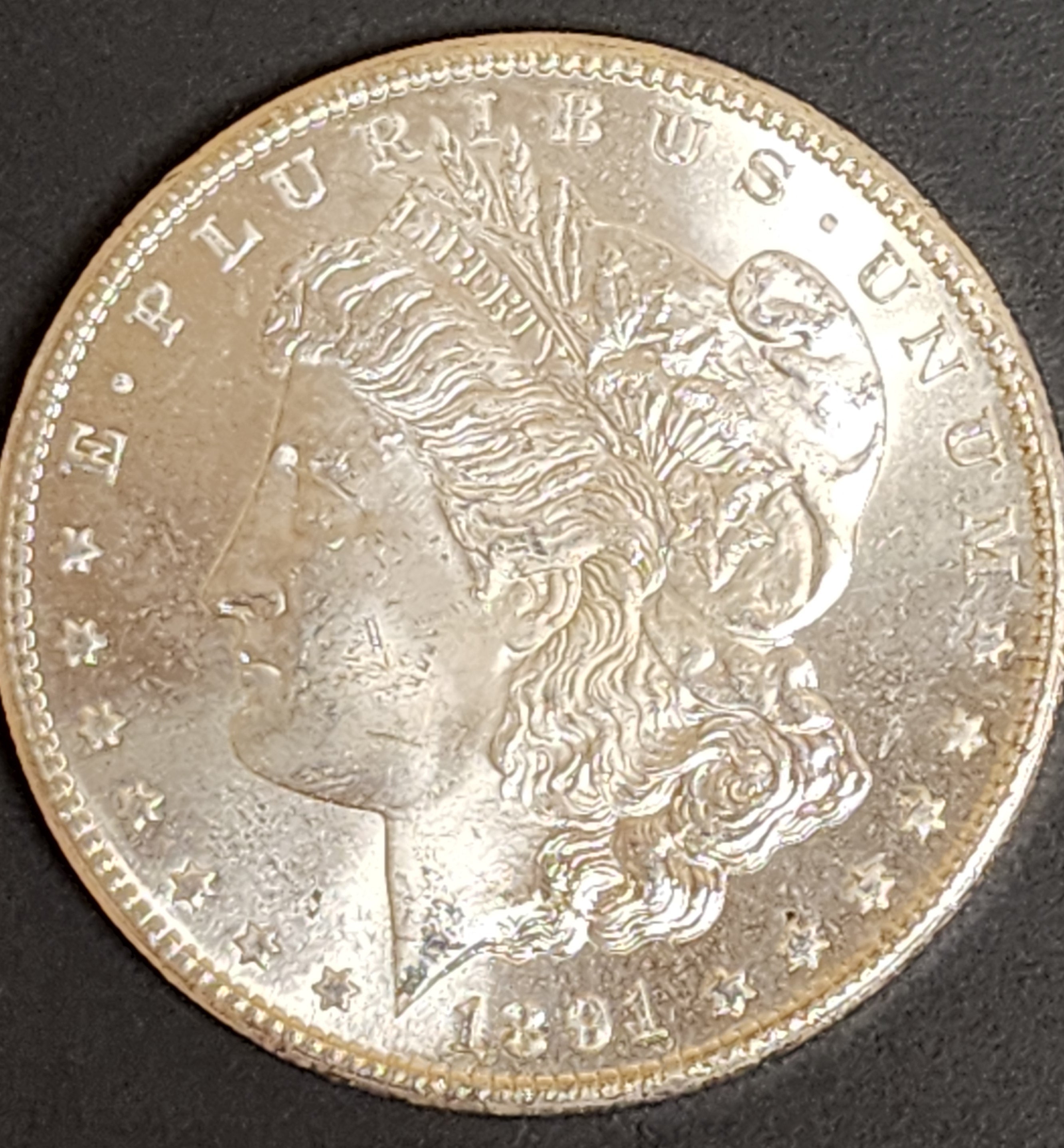 1891-S Morgan Silver Dollar., Mint State Uncirculated Coin, Store #DR0103.