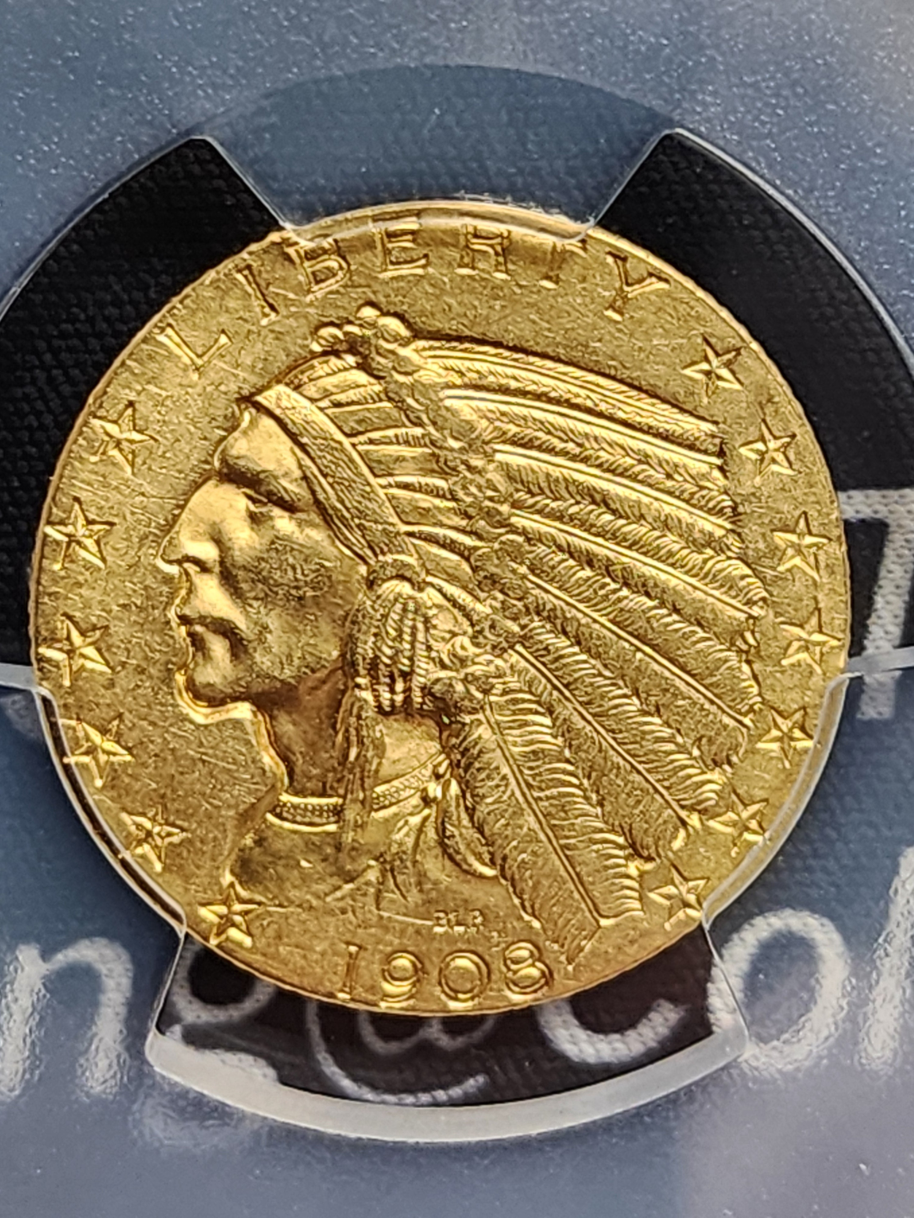 1908 $5 Gold Indian Half Eagle, PCGS MS-62, Gold Coin, Store Sale#G0081.
