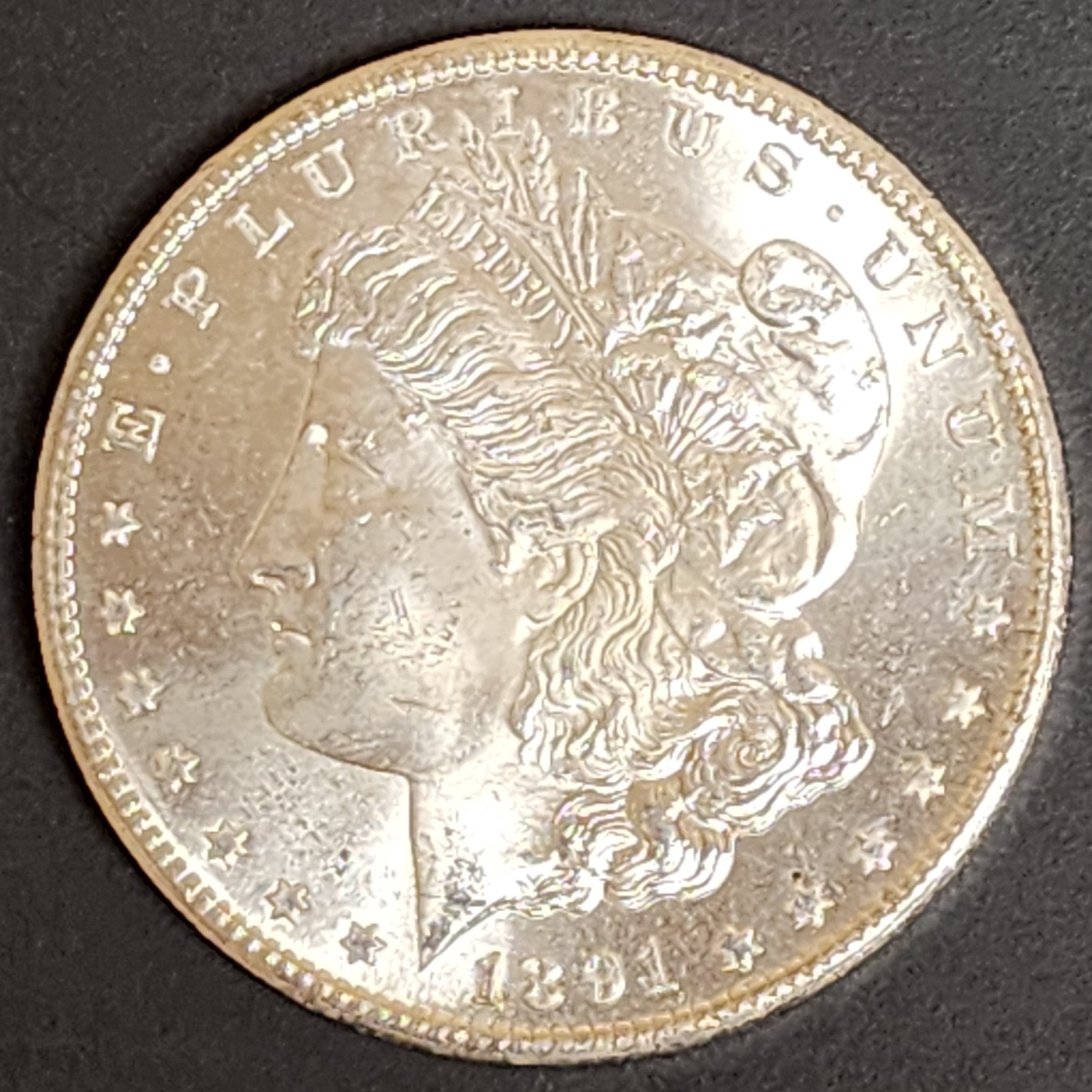 1891-S Morgan Silver Dollar., Mint State Uncirculated Coin, Store #DR0103.