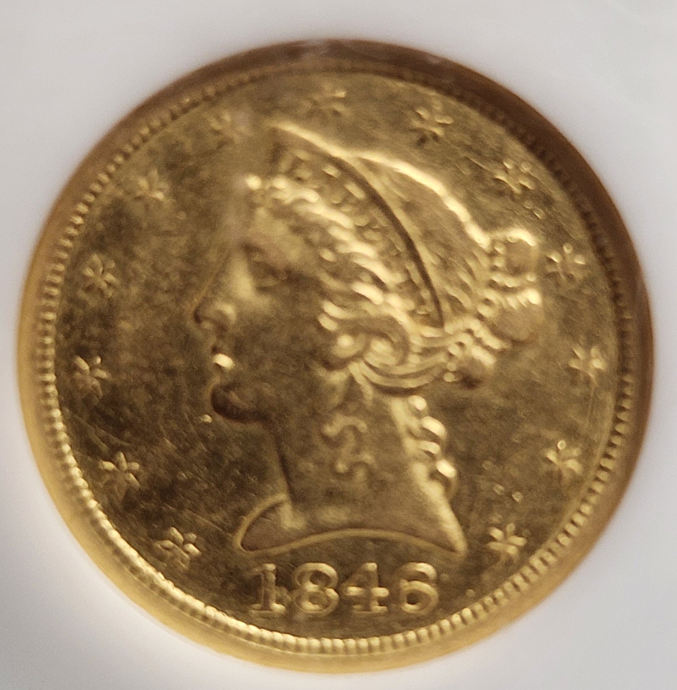1846-O $5 Gold Half Eagle, Low Mintage, NGC Graded AU-50, Store Sale#G0075