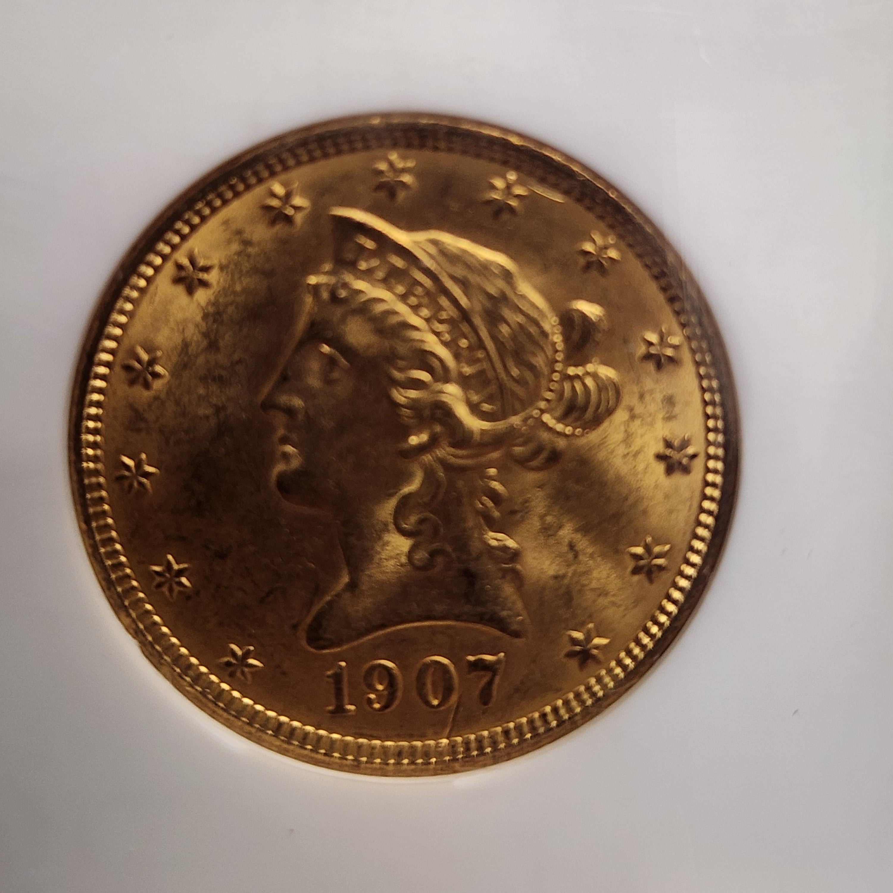 1907 $10, Gold Eagle, Certified and Graded, NGC MS-63, Store Sale #G0139.