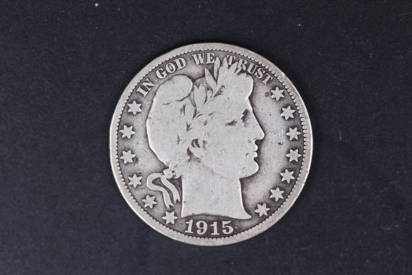 1915 Barber Half Dollar, Very Good Circulated Coin. Store #10511