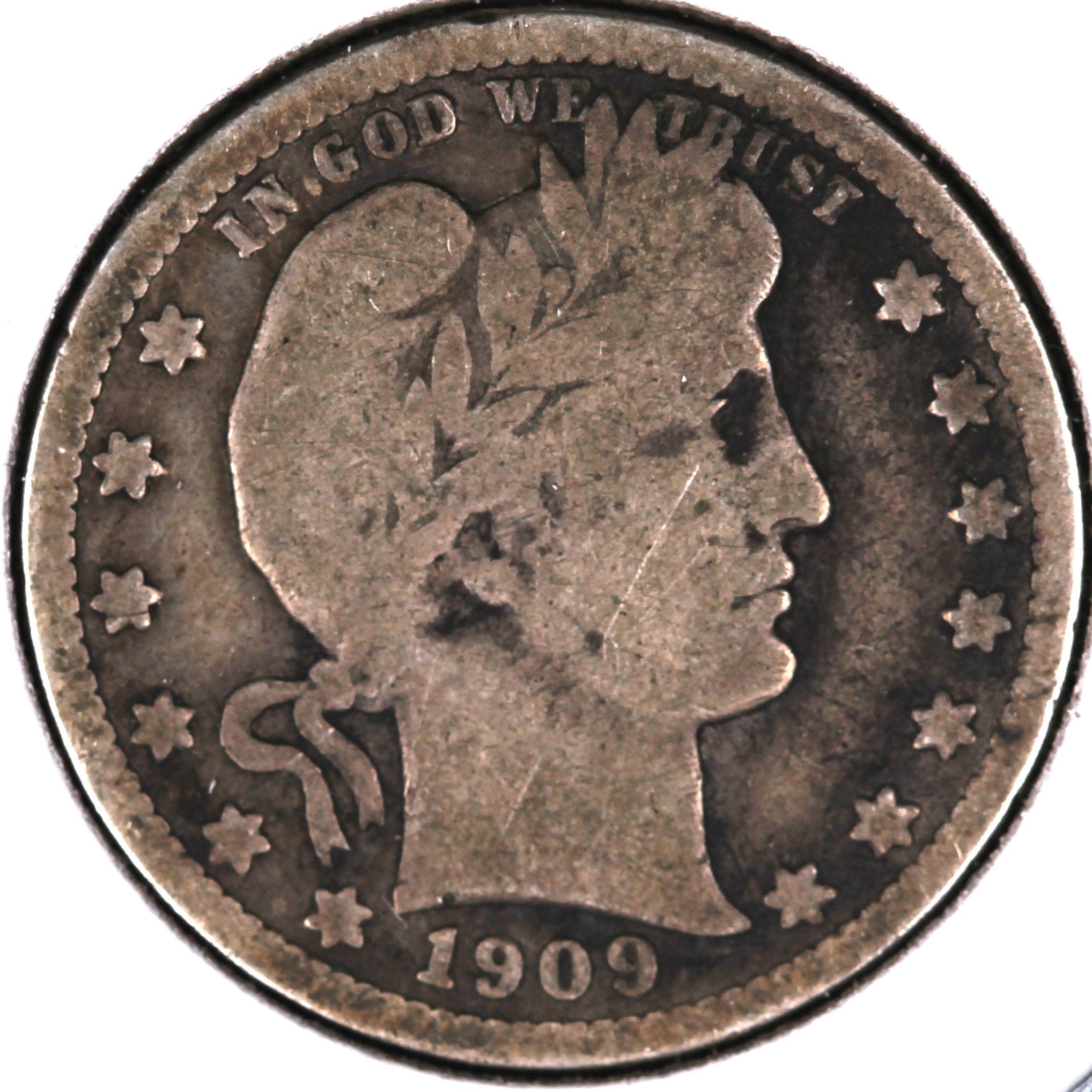 1909 Barber Quarter, Good+ Circulated Coin, Store #07884
