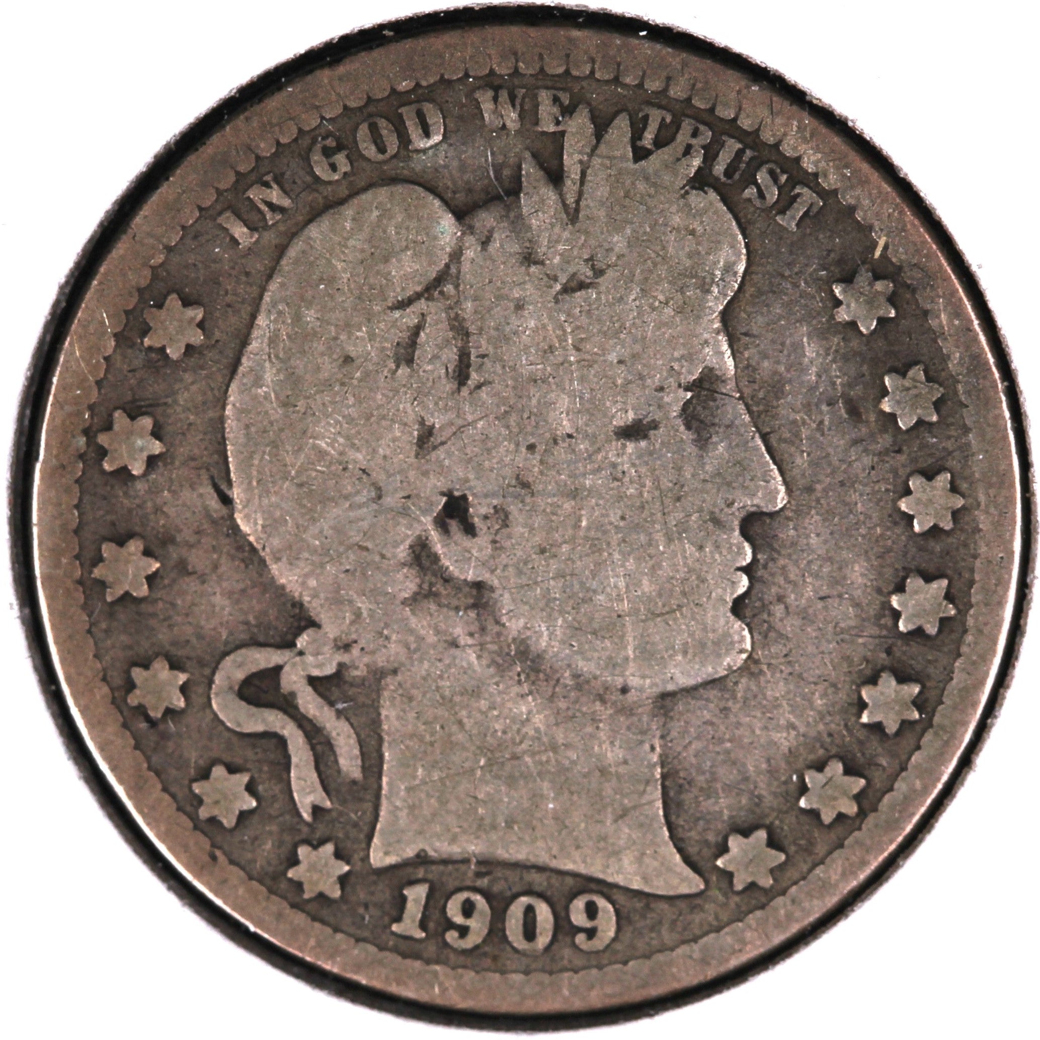 1909 Barber Quarter, Good Circulated Coin, Store #07889