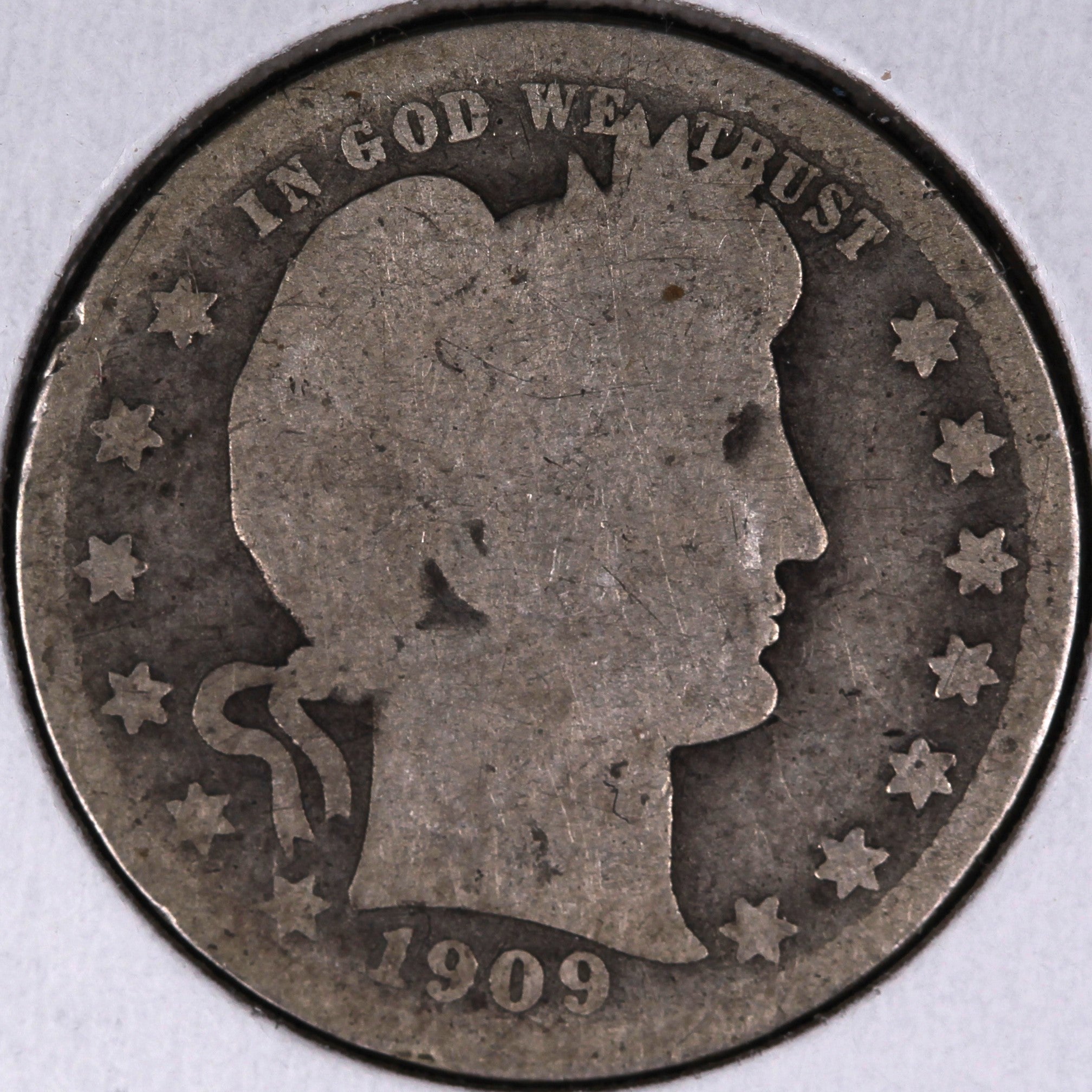 1909 Barber Quarter, About Good+ Circulated Coin, Store #07891
