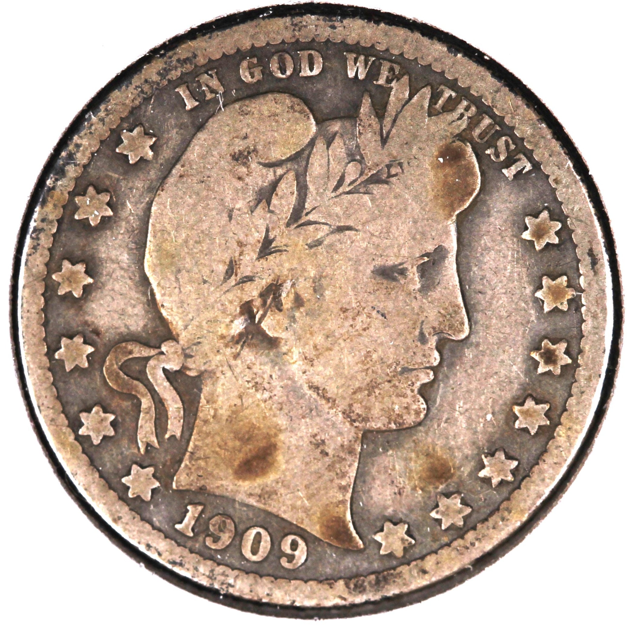 1909 Barber Quarter, Good+ Circulated Coin, Store #07895