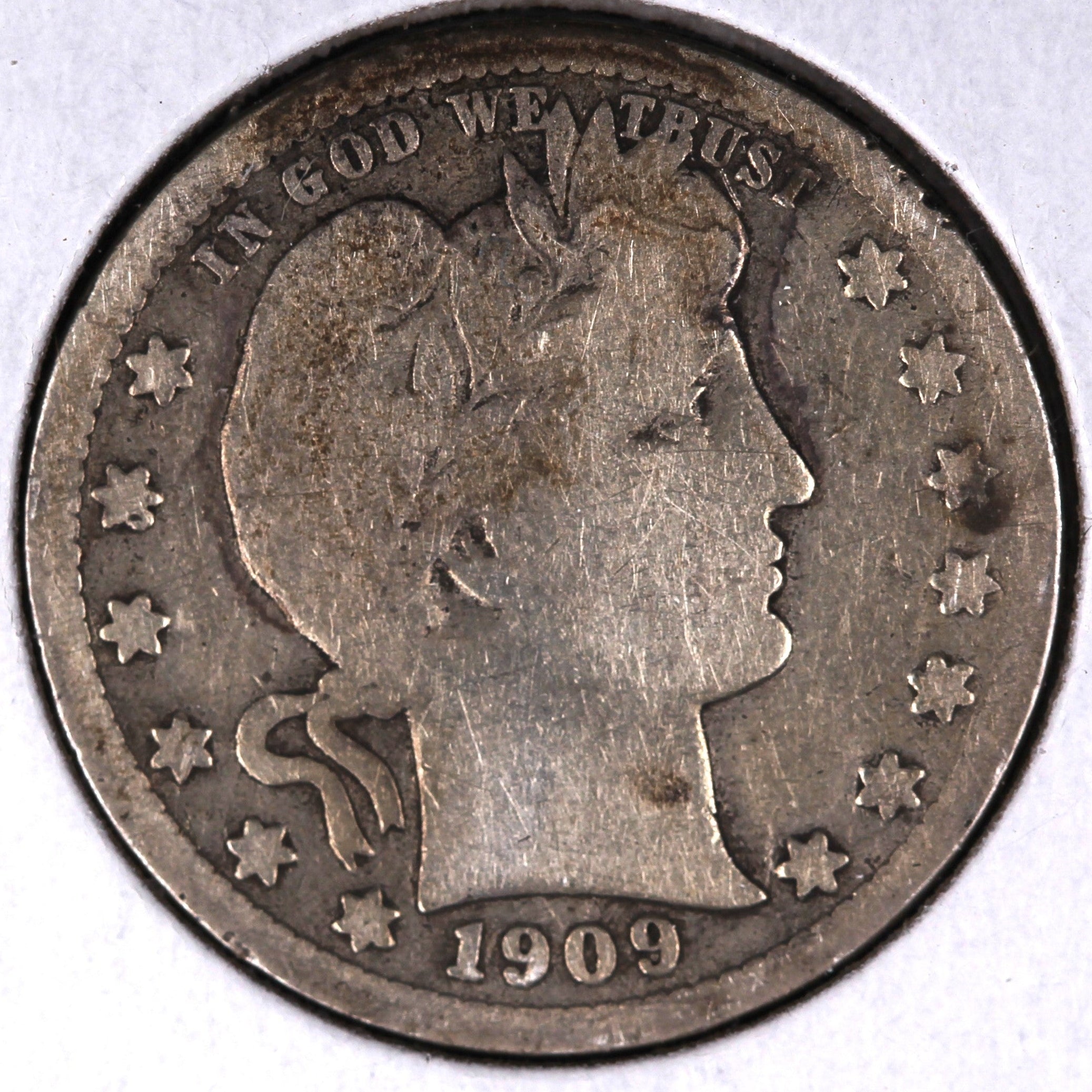 1909 Barber Quarter, Good Circulated Coin, Store #07898