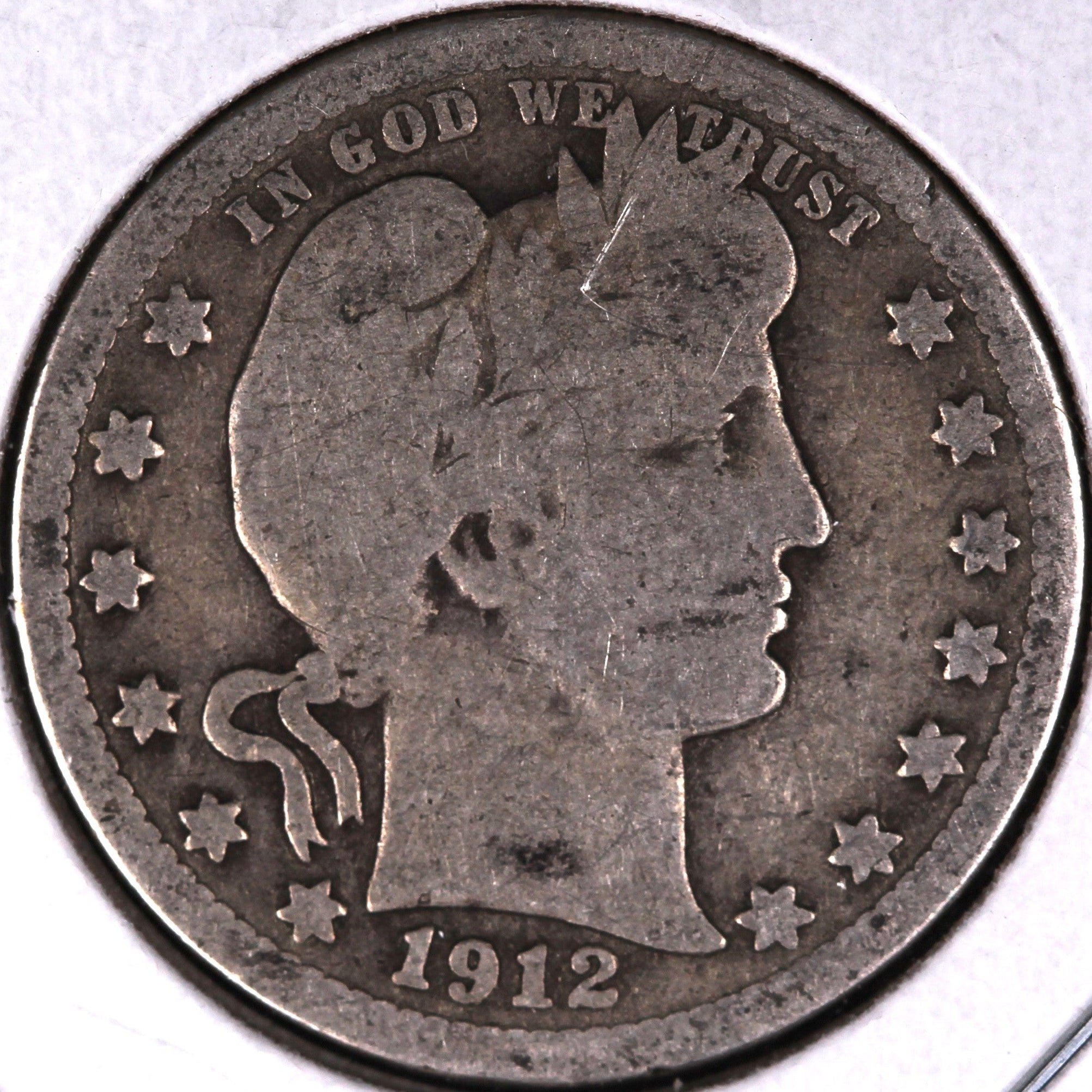1912 Barber Silver Quarter, About Good Circulated Coin, Store #QR1530