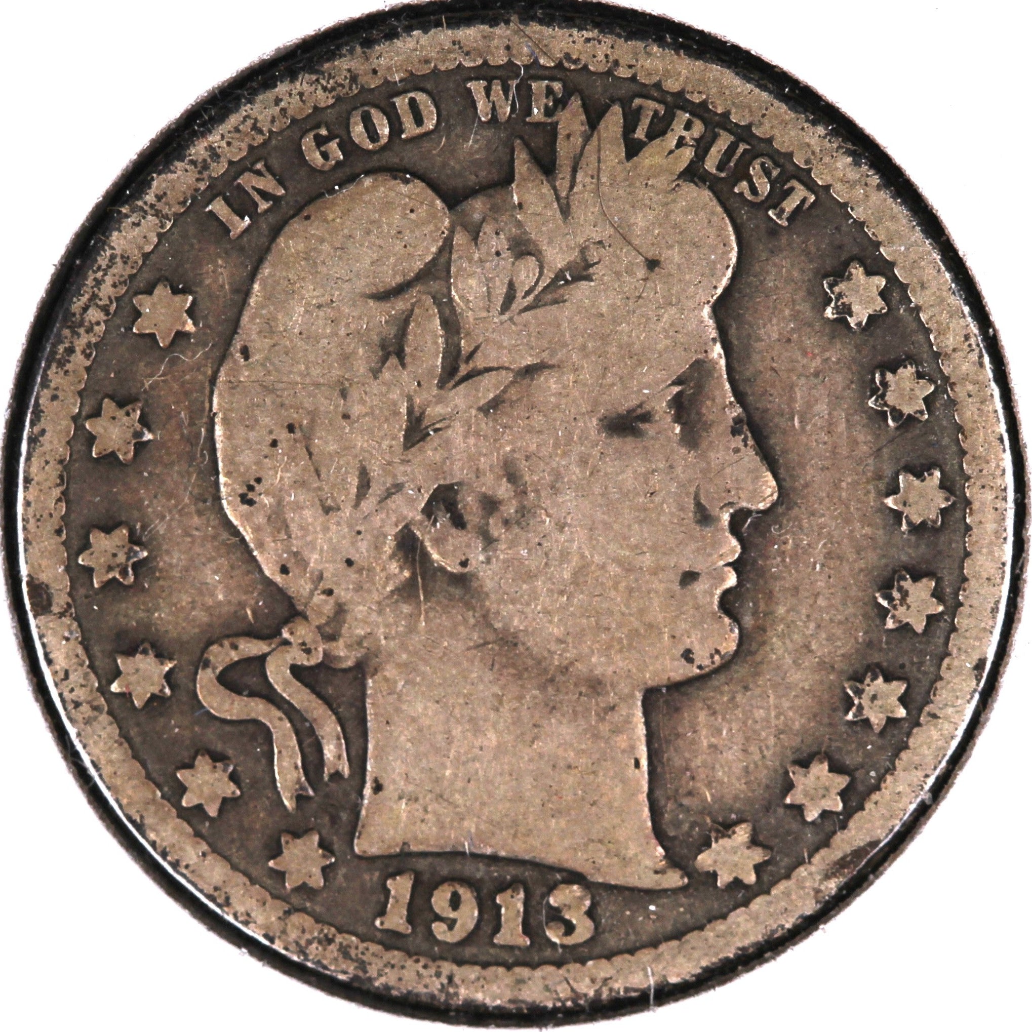 1913 Barber Silver Quarter, Very Good Circulated Collectible Coin, Store #QR1533