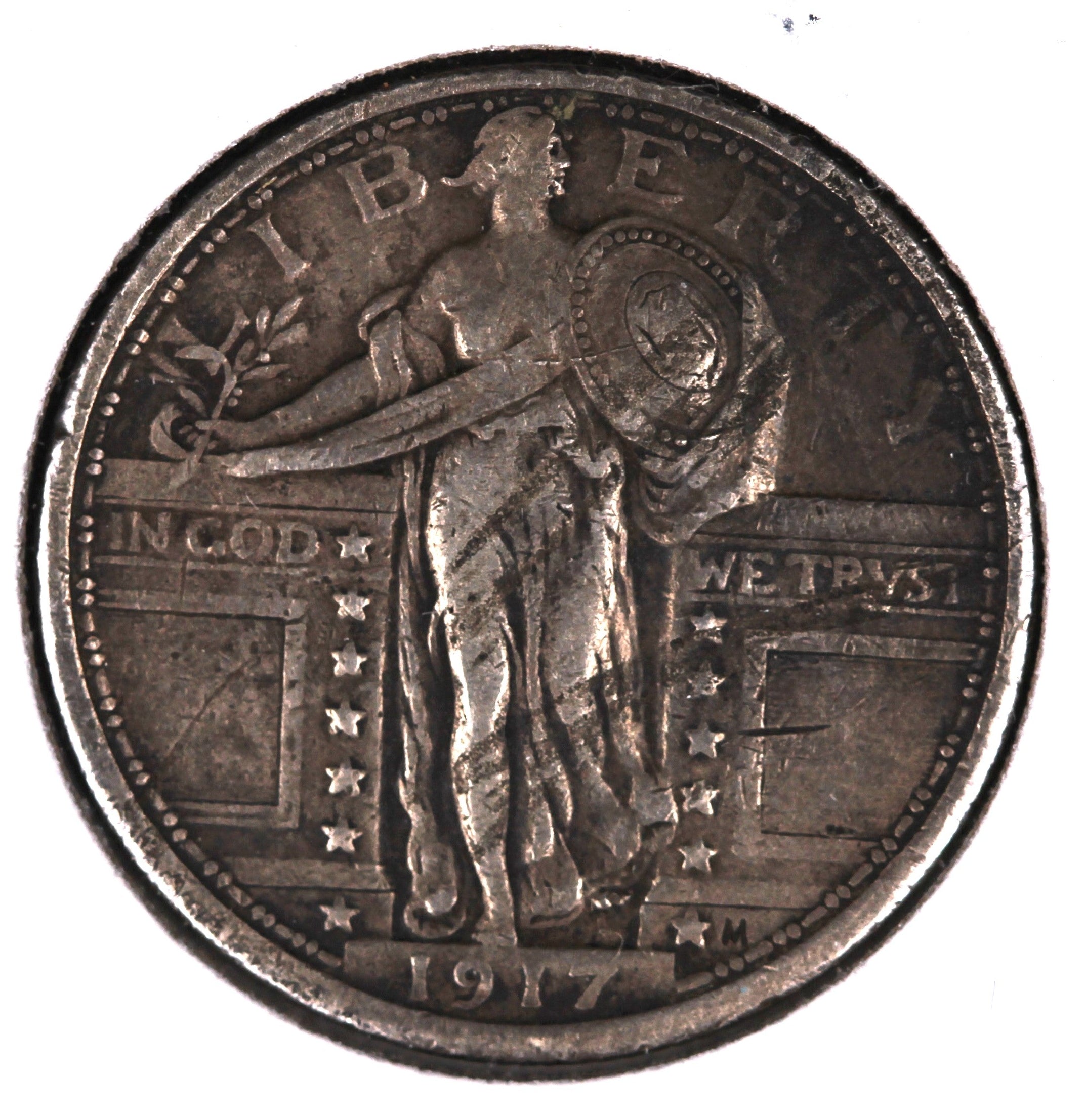 1917 T-1 Standing Liberty Silver Quarter. Extra Fine Circulated Coin. Store #QR1552