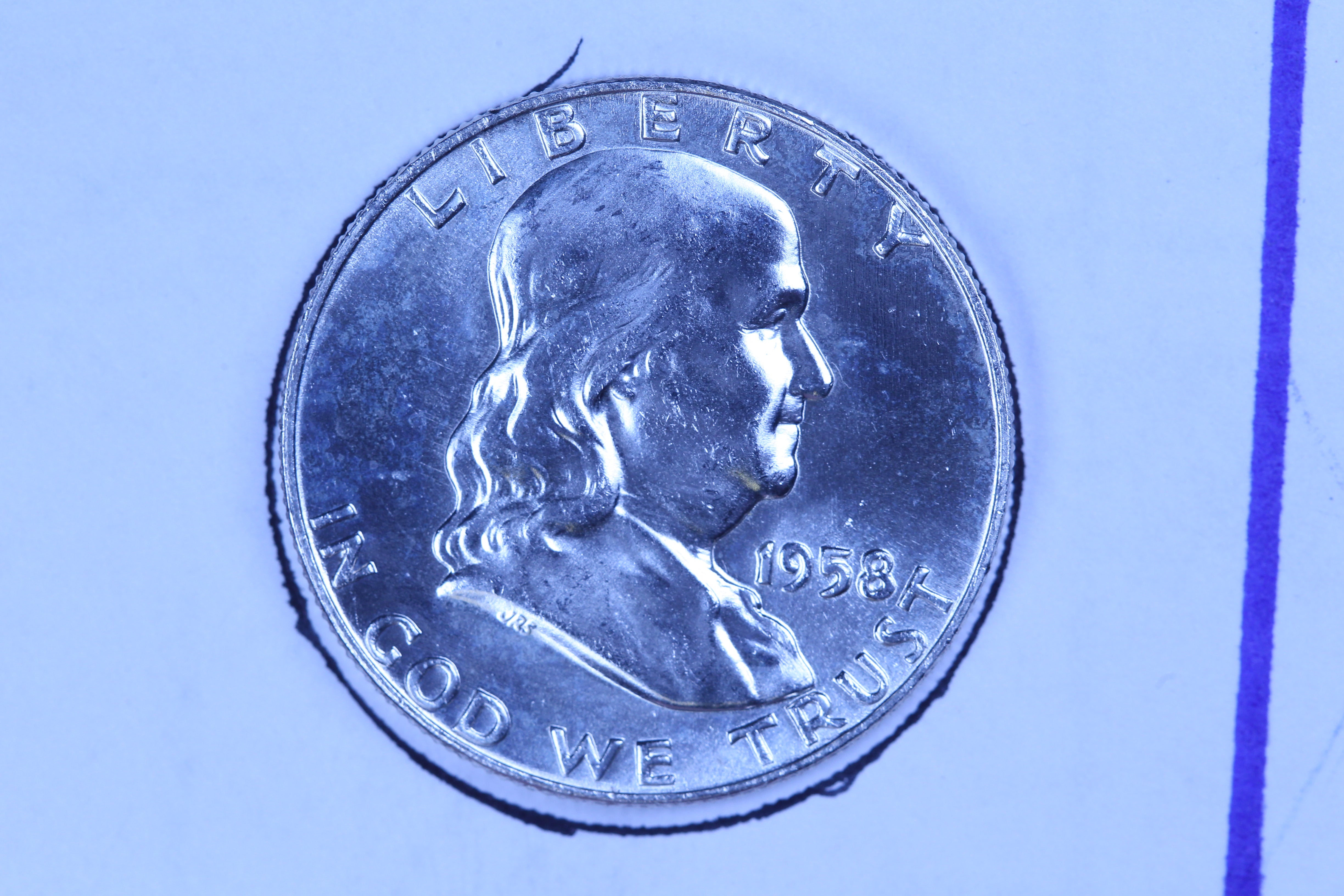 1958-D Franklin Half Dollar, Mint State Uncirculated Coin, Store #10890