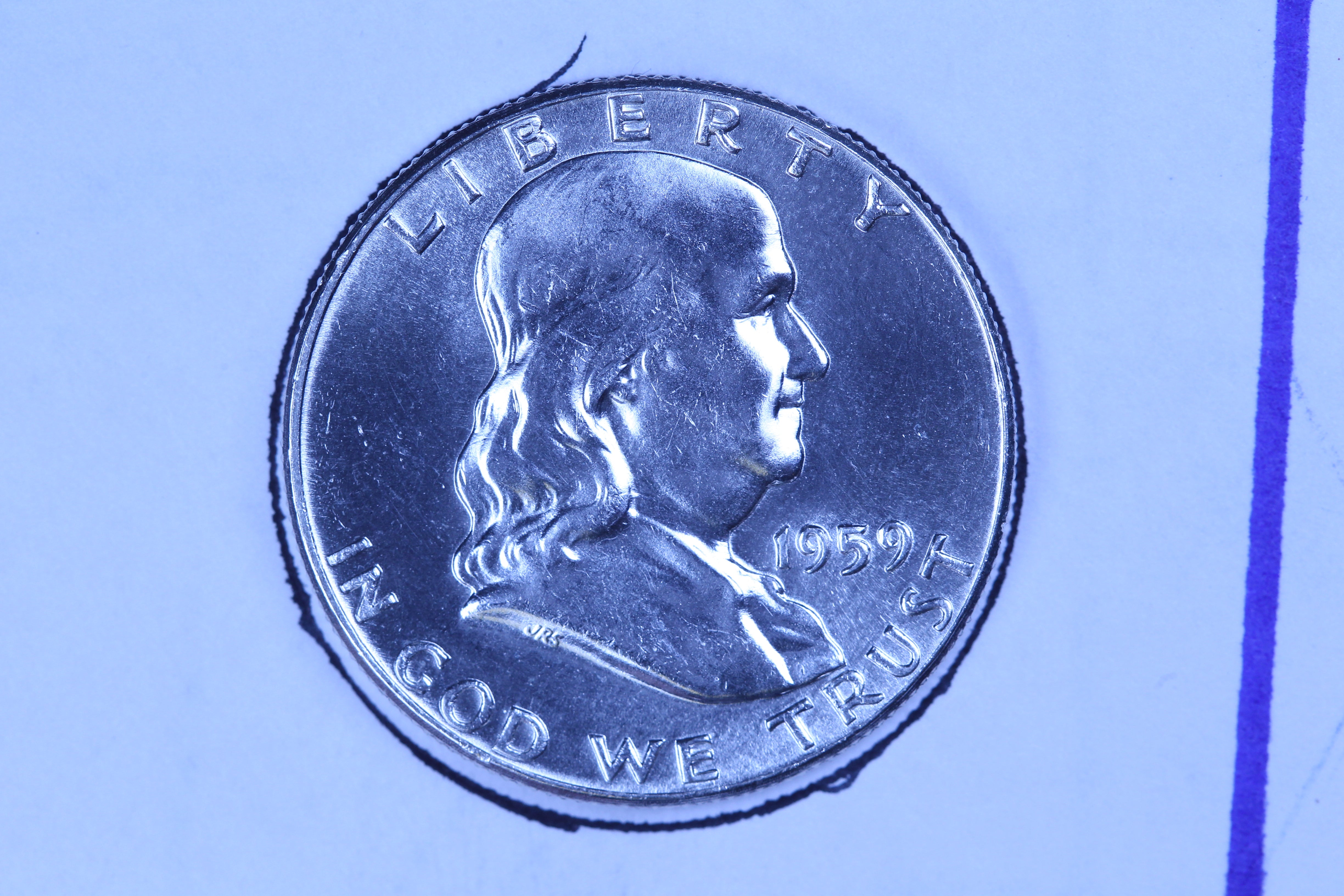 1959 Franklin Half Dollar, Mint State Uncirculated Coin. Store #10893