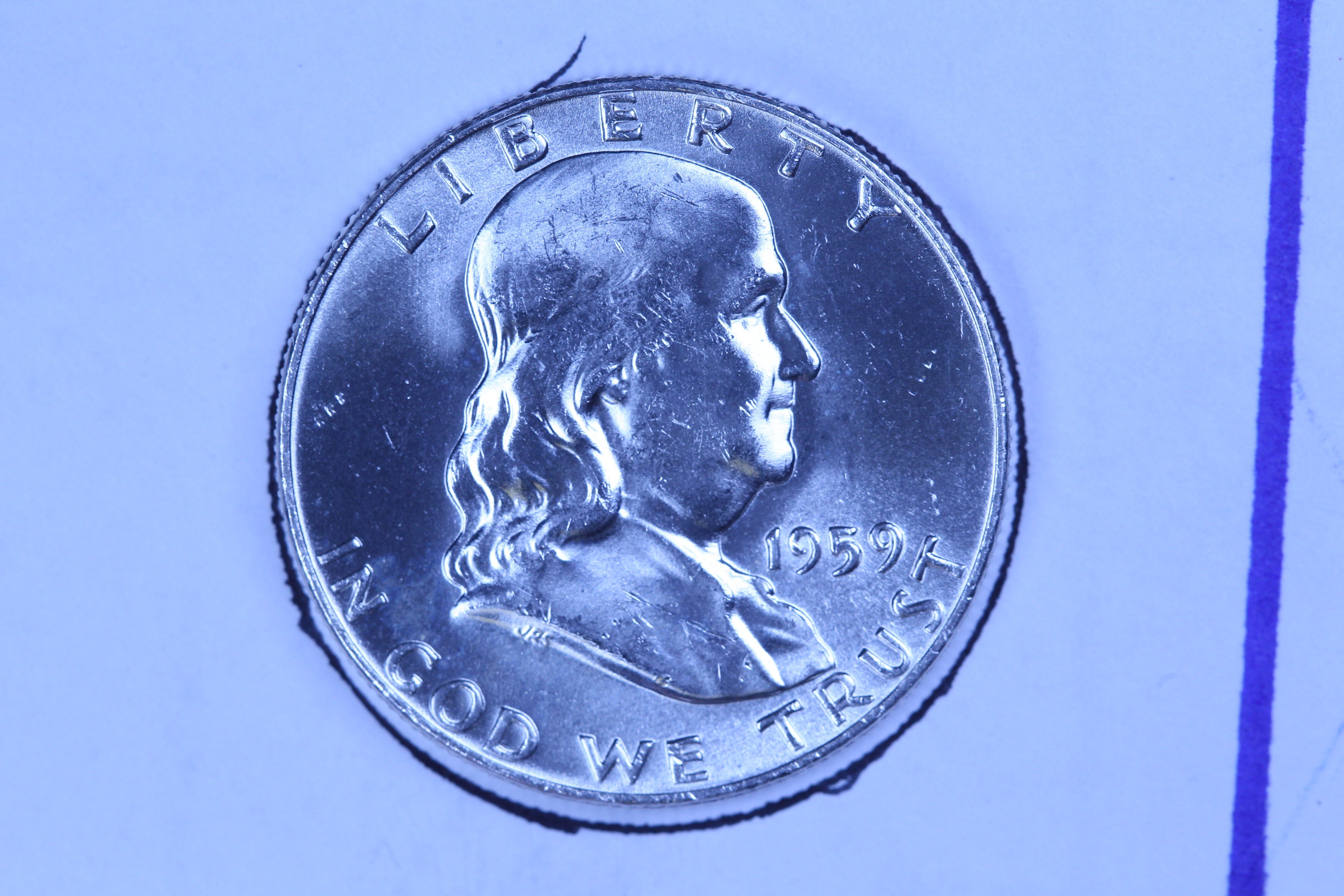 1959-D Franklin Half Dollar, Mint State Uncirculated Coin, Store #10894