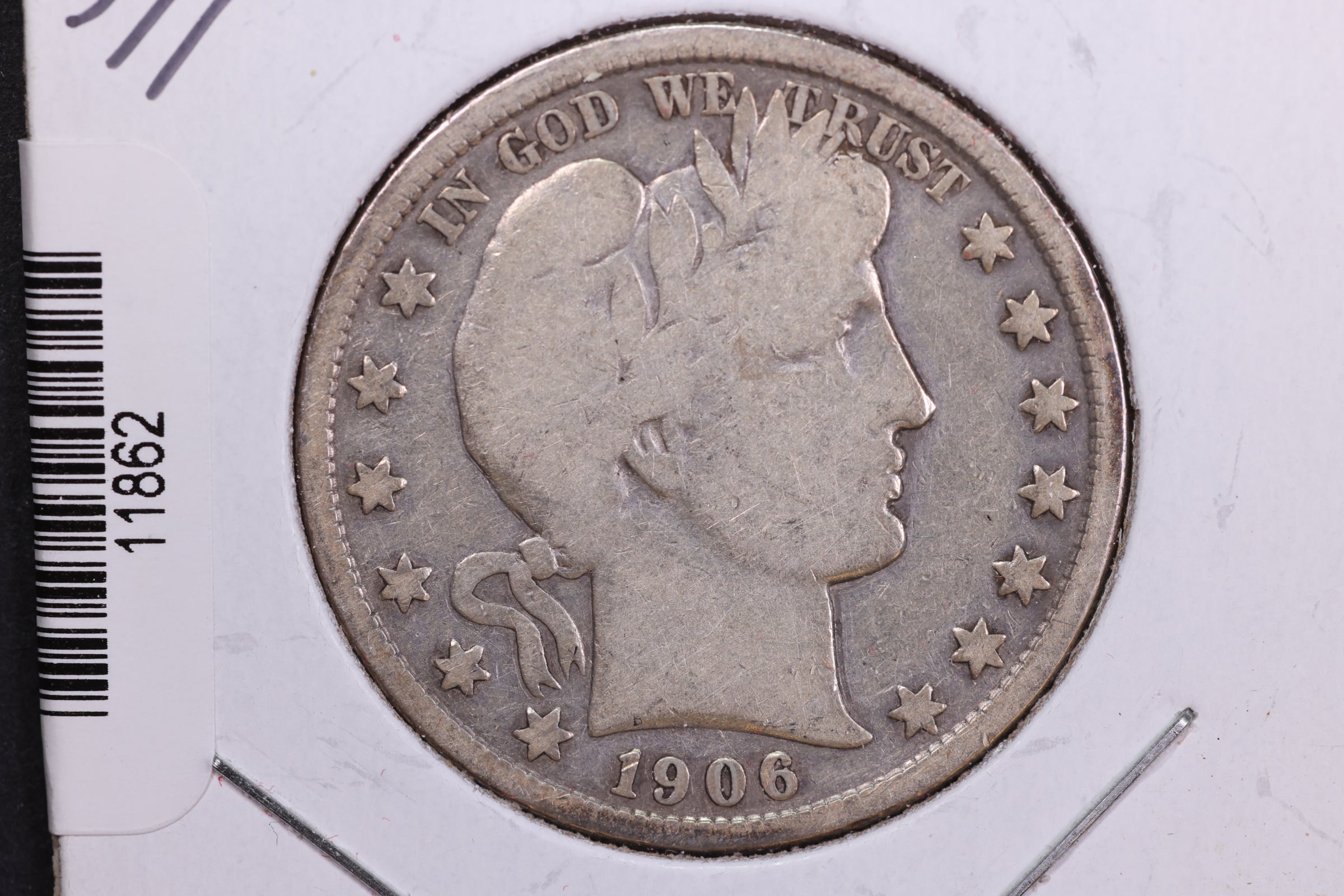 1906-D Barber Half Dollar, Very Good Circulated Coin, Store # HR349