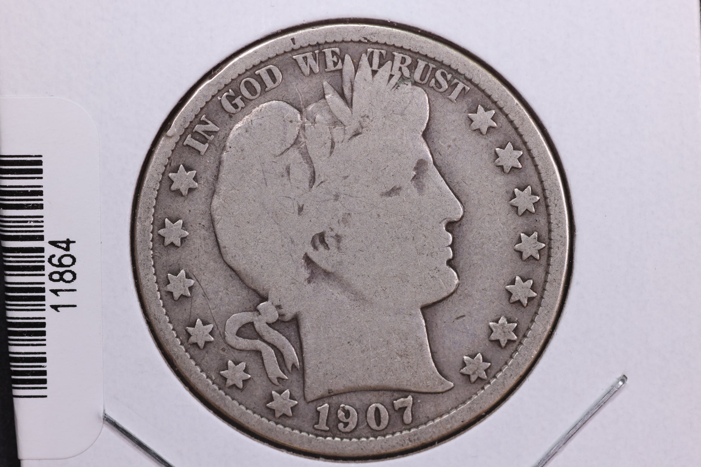 1907 Barber Half Dollar, Very Good Circulated Coin, Store #HR370