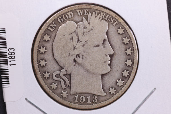 1913-S Barber Half Dollar. Affordable Collectible Coin. Store # 11883