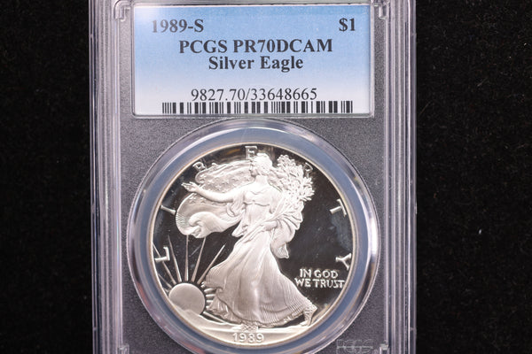 1989-S American Silver Eagle, Early Date Certified PCGS PF-70. Store #08740