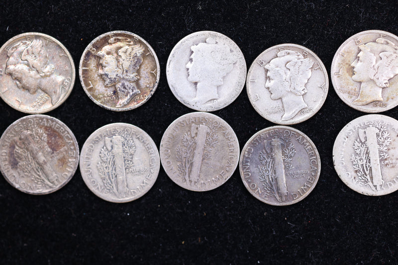 90% Mercury Silver Dimes, 1945 and Prior.