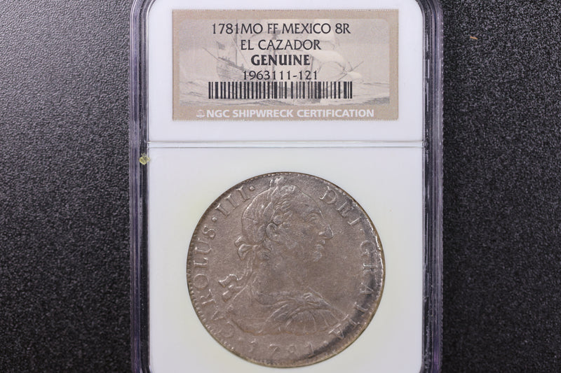 1781 8 Real, Ship Wreck Coin. EL CAZADOR, NGC Graded Genuine. Store