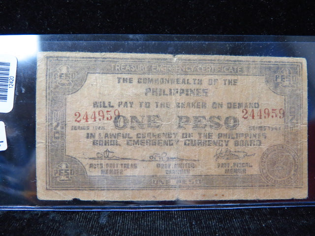 1940's Commonwealth of the Philippines 1 Peso Banknote, Store