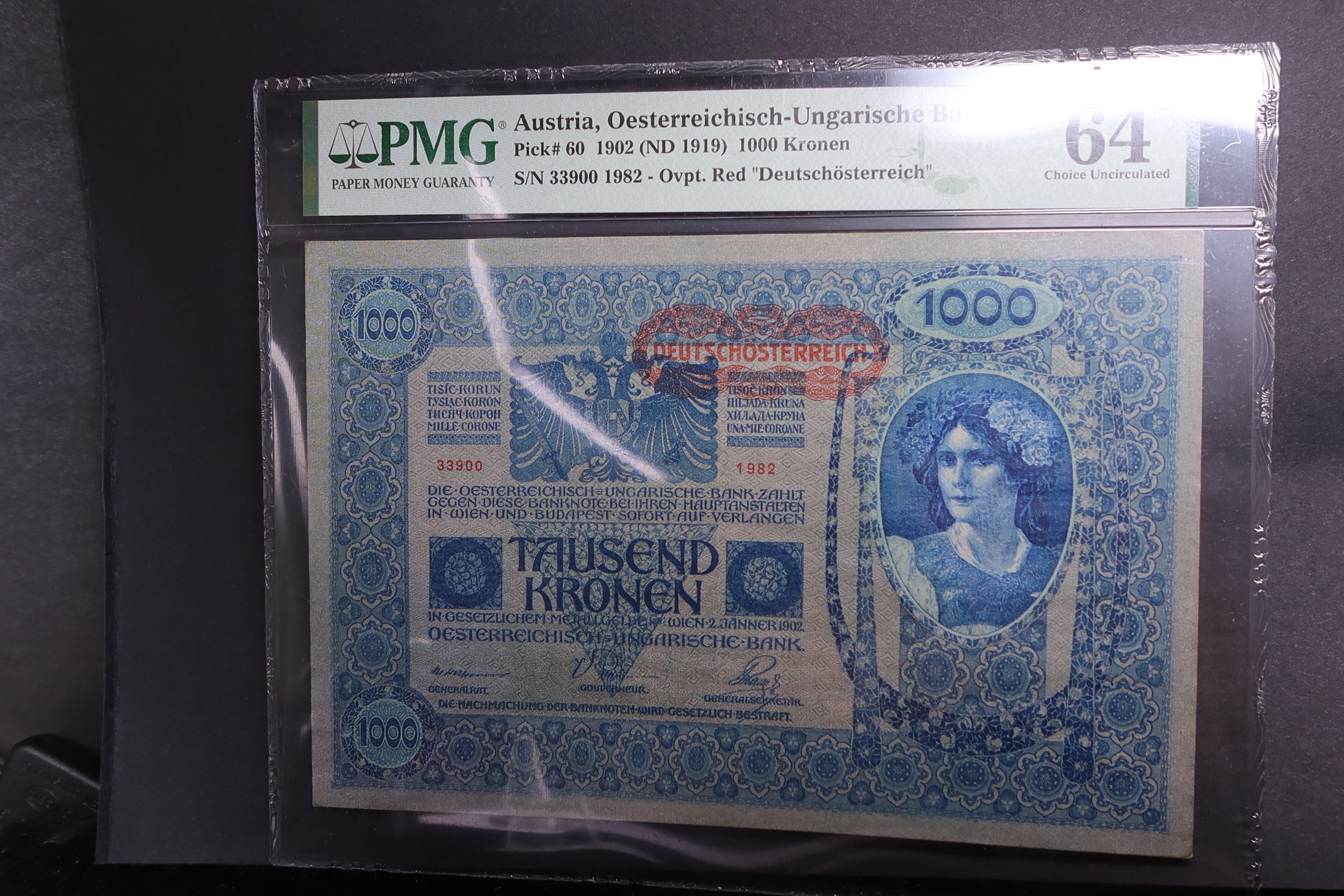1902 Austria, Oesterreichisch-Ungarische Bank. 1000 Kronen. PMG CU-64 #01005
