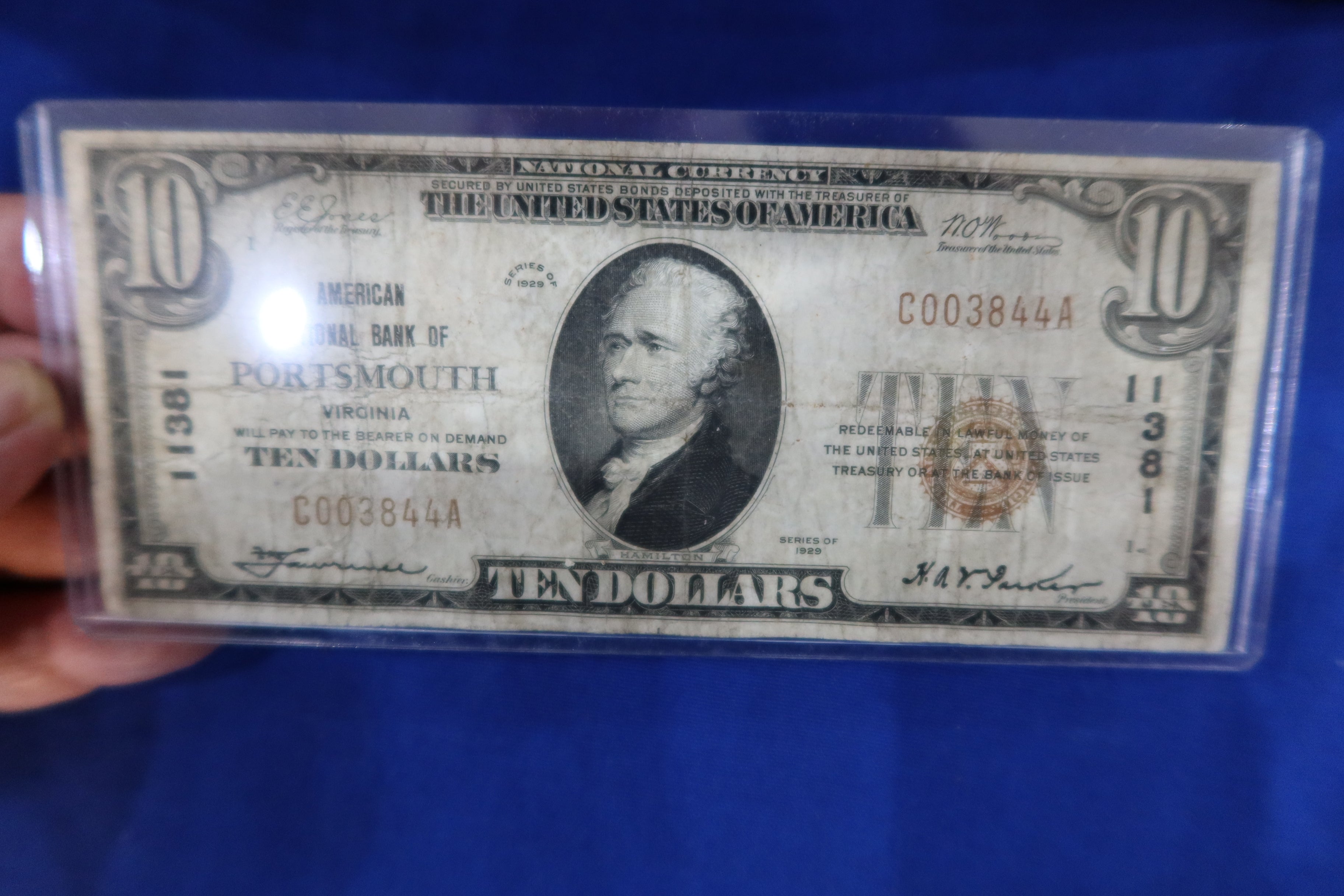 1929 $10 National Currency, "Portsmouth, VIRGINIA", Charter #11381