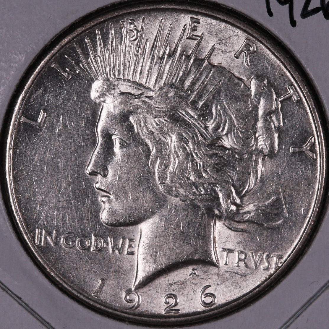 1926-S Peace Dollar, About Uncirculated Coin, Store #09455