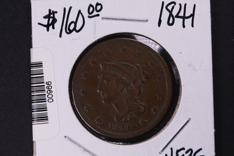 1841 Large Cent, Affordable Early Date Copper Cent. Available on-line Only.