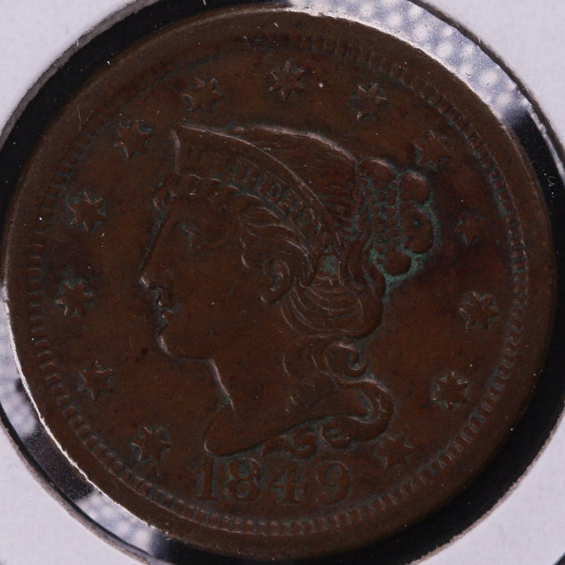 1849 Braided Hair Large Cent, Very Fine Circulated Coin, Store #0971