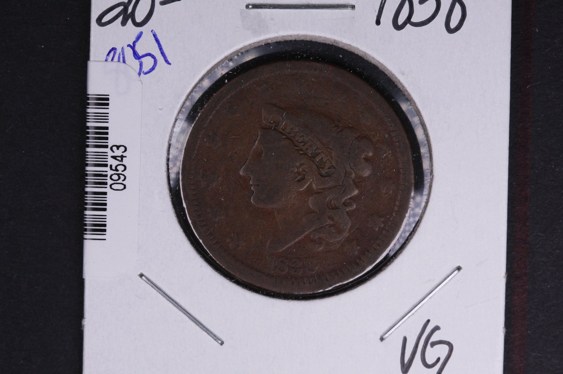1838 Liberty Head Large Cent. Affordable Collectible Coin. Store # 09543