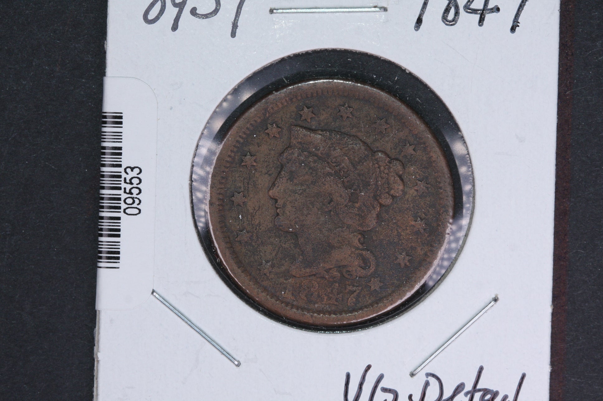 1847 Liberty Head Large Cent. Affordable Collectible Coin. Store # 09553