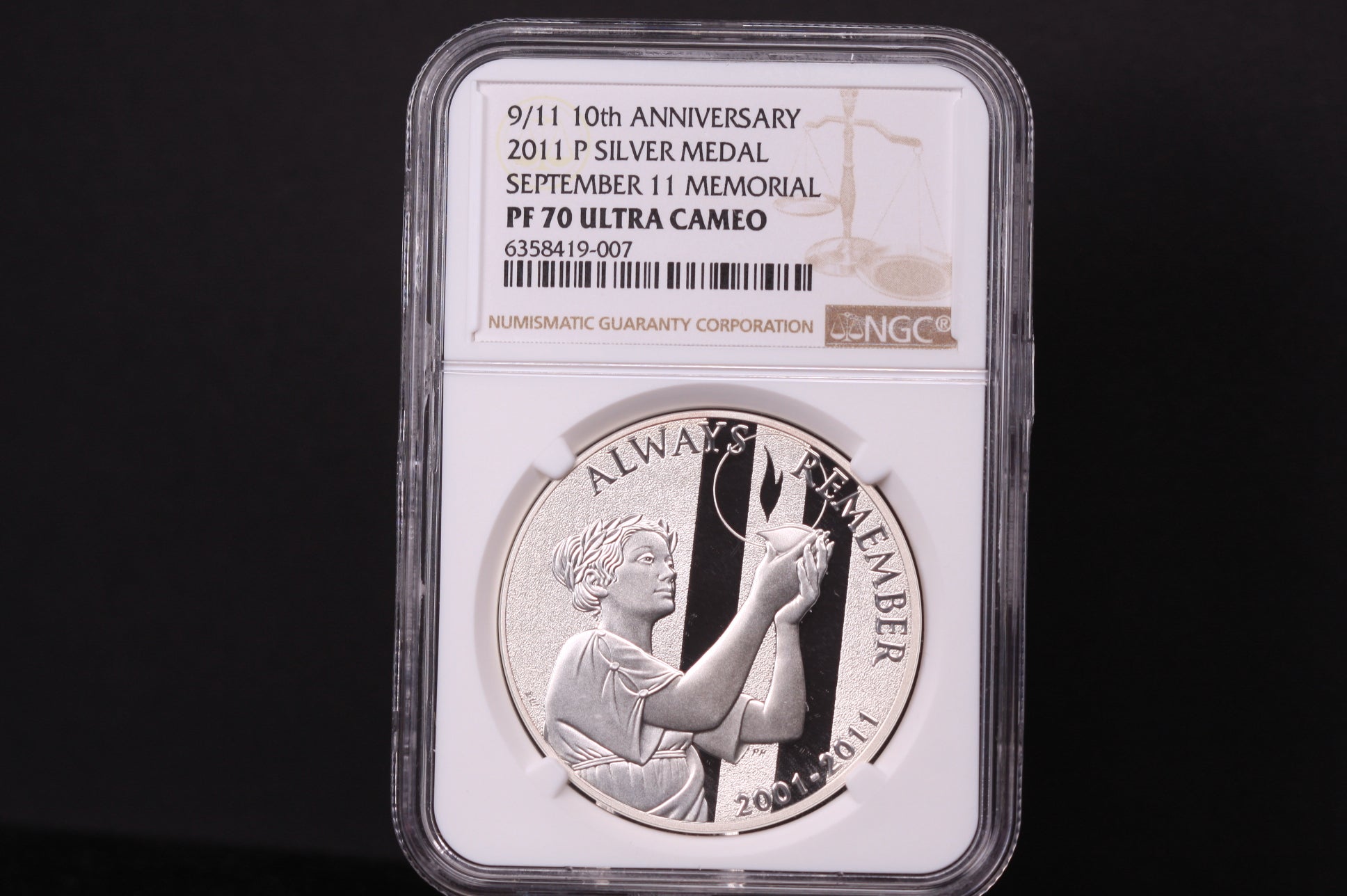 2011-P 9/11 10th Anniv. Silver Medal, NGC PF-70 Ultra Cameo, Store #GMC140