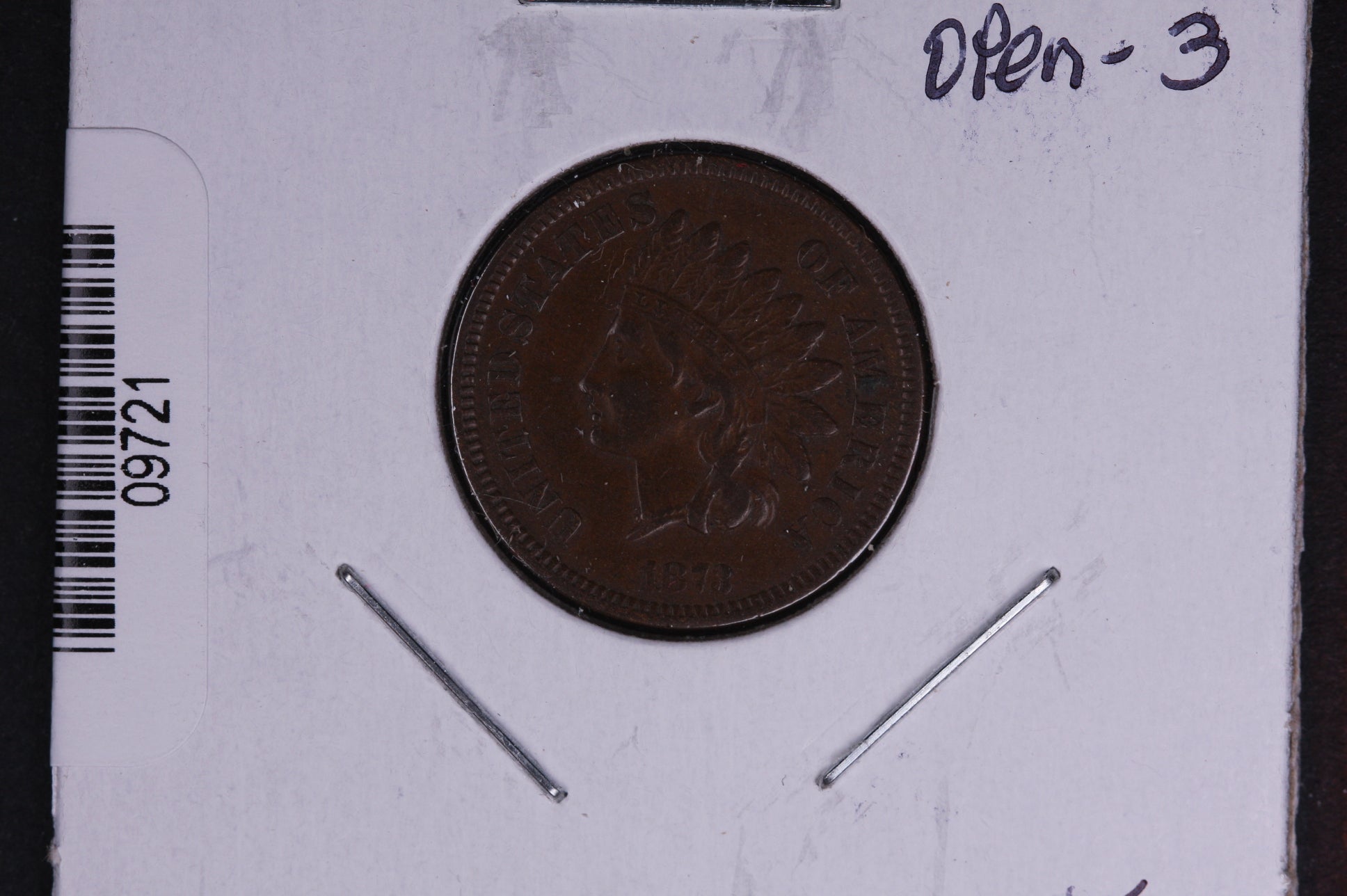 1873 Indian Head Small Cent, Open 3. Affordable Collectible Coin. Store # 09721