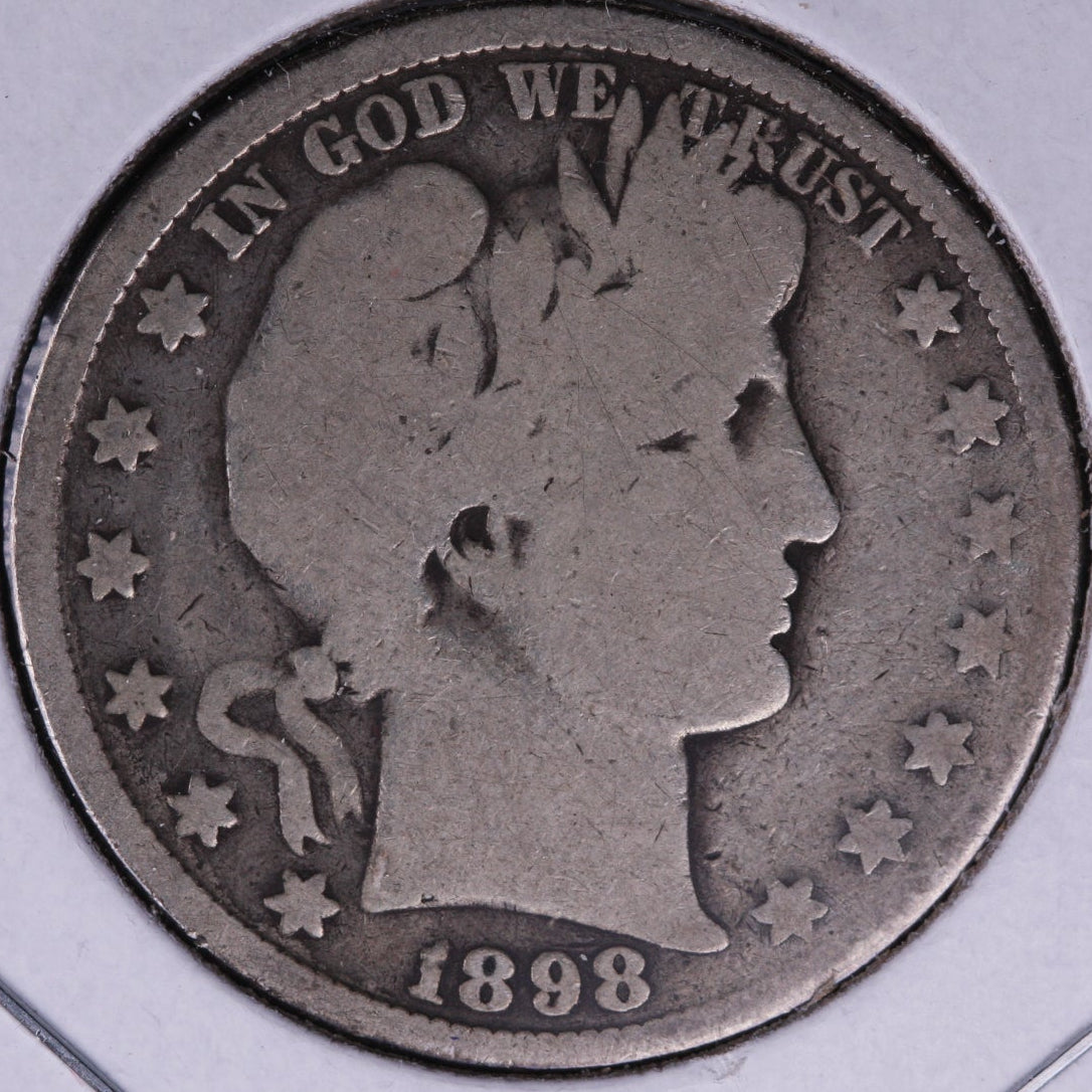 1898 Barber Half Dollar, Good Circulated Coin, Store #HR218