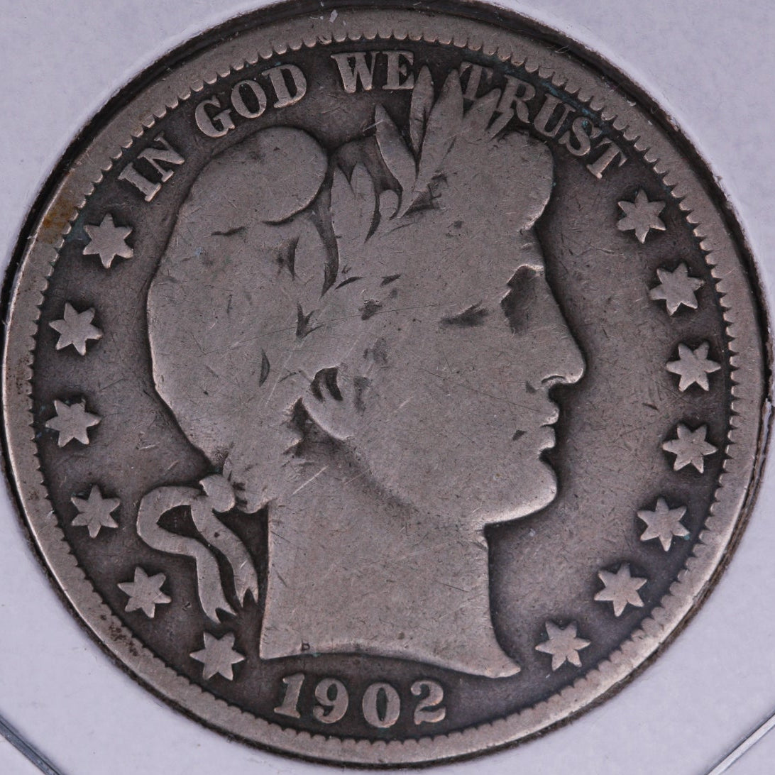 1902-O Barber Half Dollar, Very Good Circulated Coin, Store #HR273