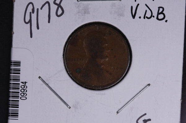 1909 Lincoln Wheat Small Cent, V.D.B.  Affordable Collectible Coin. Store # 09994