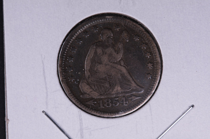 1854 Seated Liberty Quarter.  Average Circulated Coin.  Store