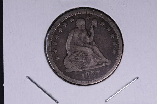 1857 Seated Liberty Quarter.  Average Circulated Coin.  Store # 04972