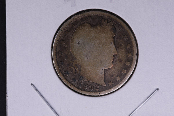 1892 Barber Quarter.  Average Circulated Coin.  Store # 04989