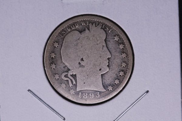 1893 Barber Quarter.  Average Circulated Coin.  Store # 04999