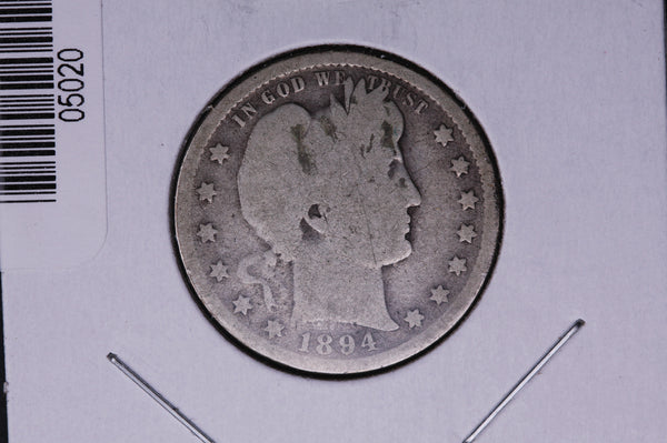 1894-S Barber Quarter.  Average Circulated Coin.  Store # 05020, 05021