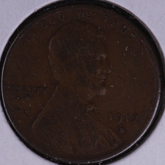 1917-S Lincoln Cent, Very Good Circulated Coin. Store #10209