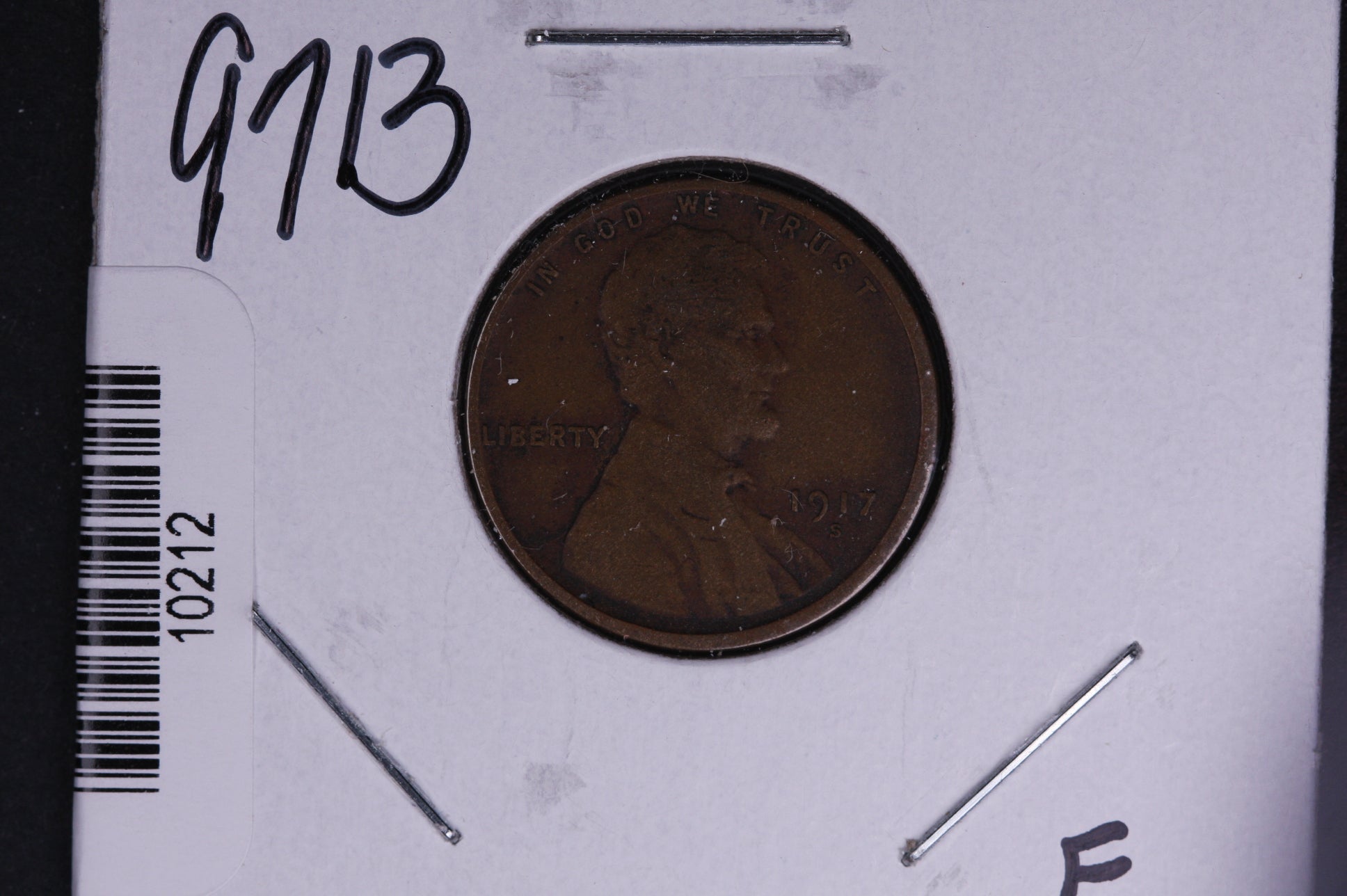 1917-S Lincoln Wheat Small Cent. Affordable Collectible Coin. Store # 10212