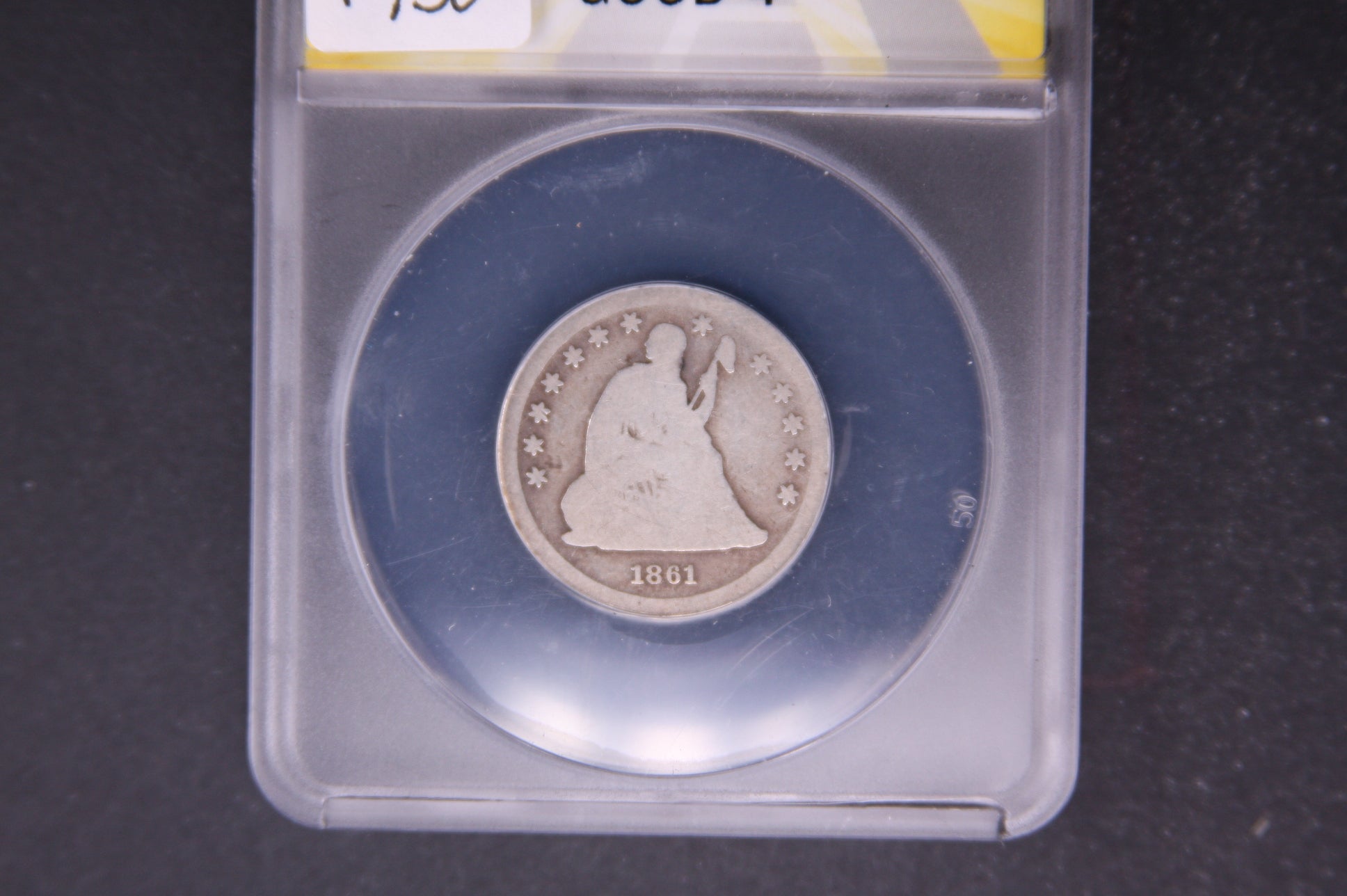 1861-S Seated Liberty Quarter, ANACS Good 4. Store #05483