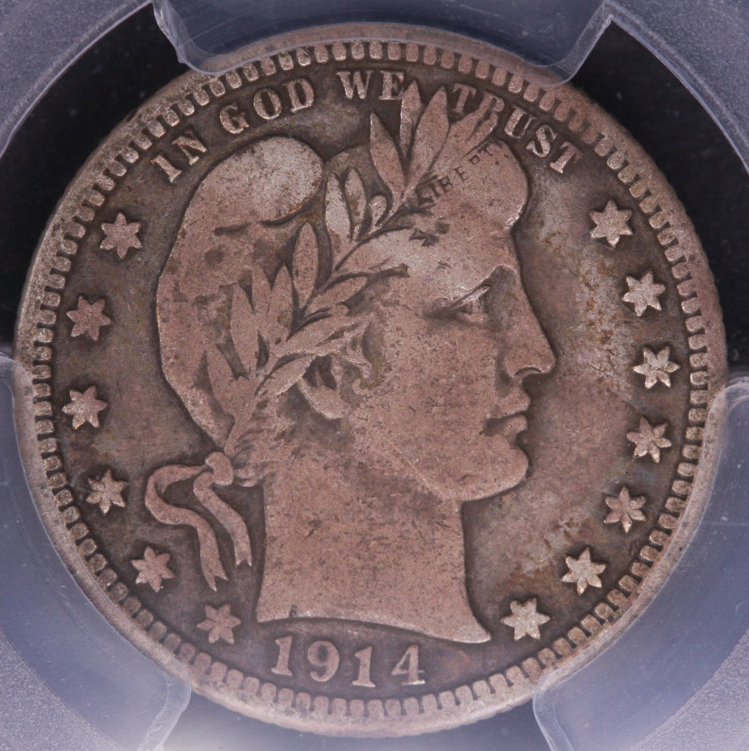 1914-S Barber Silver Quarter, PCGS Graded F-12, Nice Eye Appeal. Store #QR1448