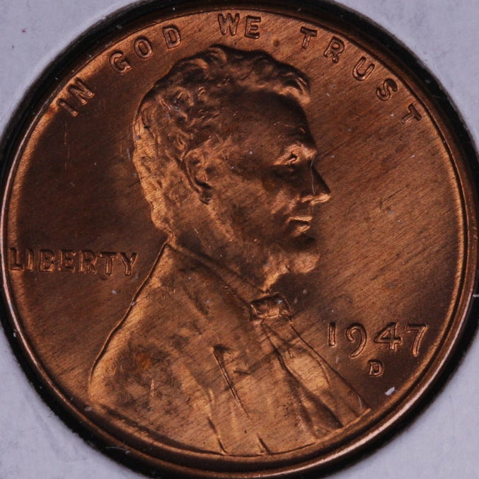 1947-D Lincoln Wheat Small Cent, Mint State Uncirculated Coin, Store #CT0507